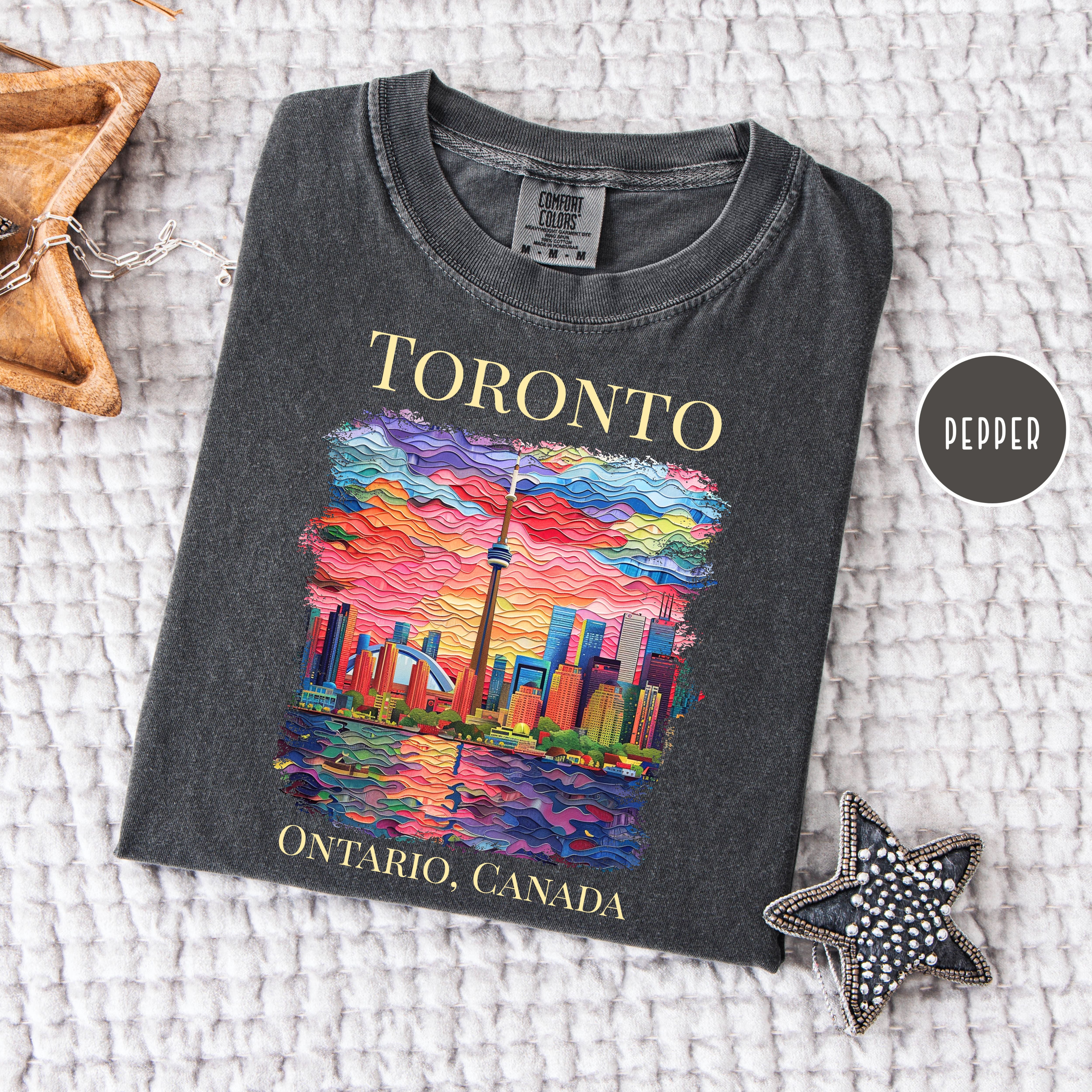 Toronto Ontario Canada Skyline Comfort Colors Gift Tee Shirt, Toronto Faux Texture Shirt