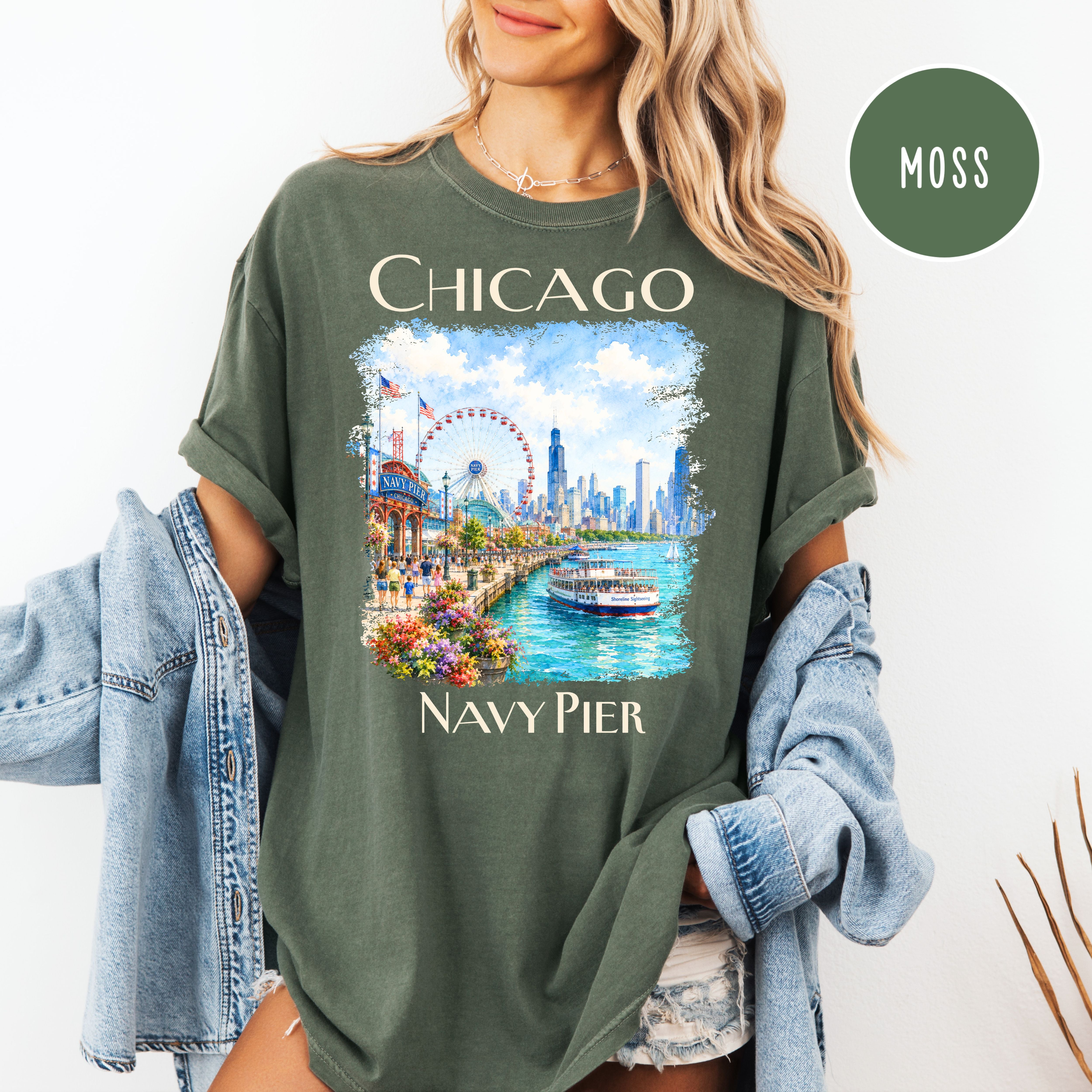 Chicago Navy Pier Unisex Comfort Colors Travel T-Shirt, Chicago Vacation Gift Shirt, Navy Pier Shirt, Traveler Gift, Chicago Lover Gift Tee