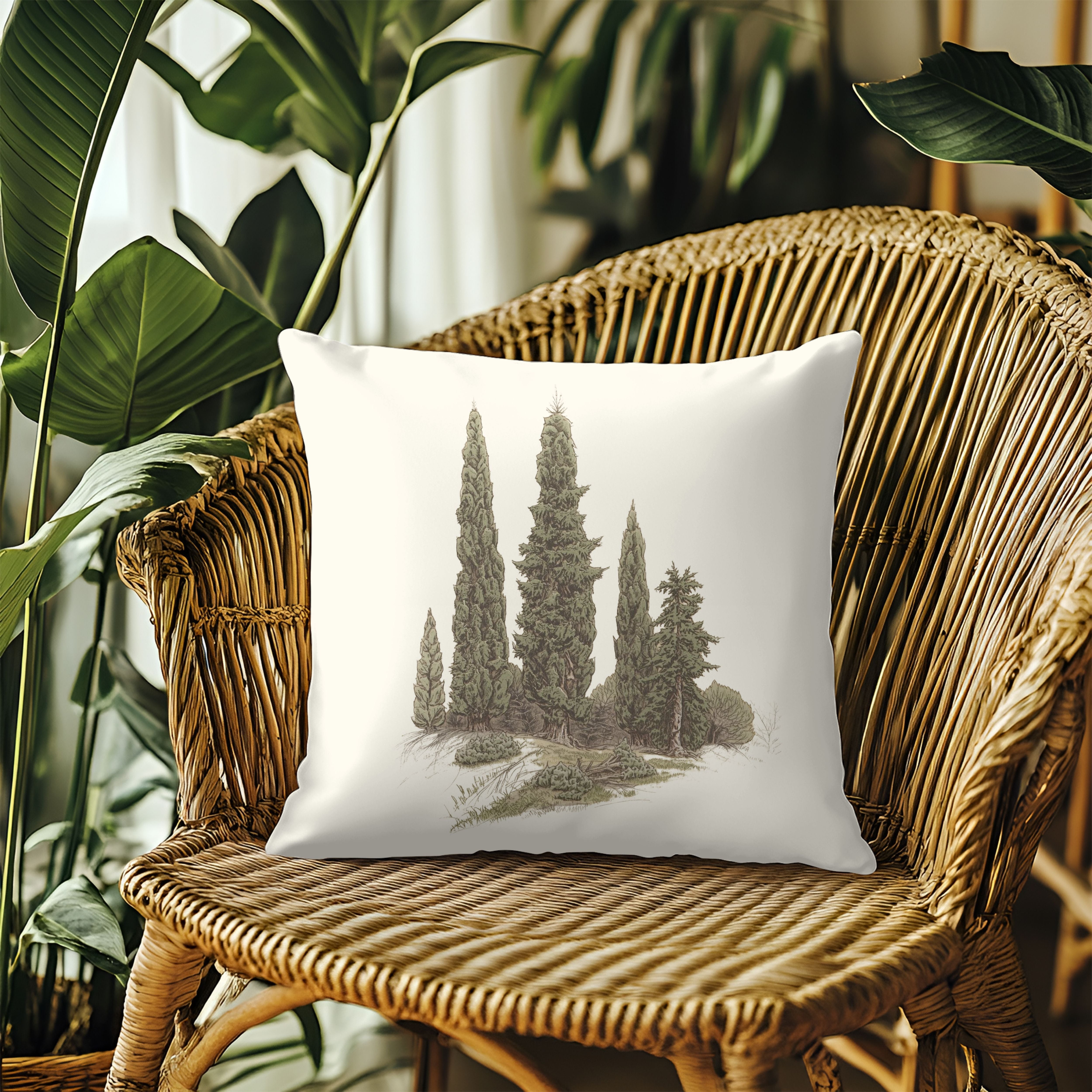 Subtle Soft Cypress Trees Decorative Throw Pillows, Design Front & Back