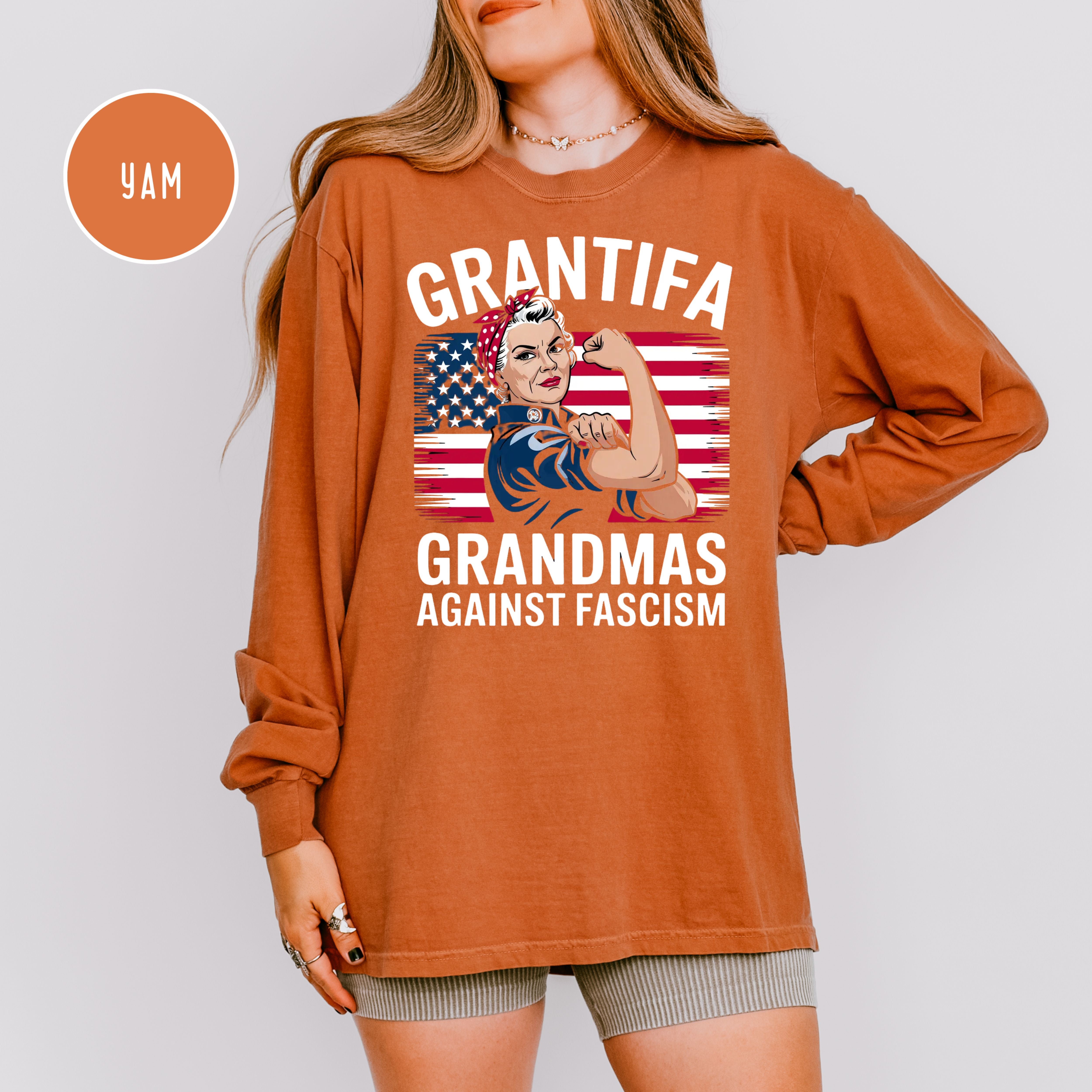 Grantifa Long Sleeve Comfort Colors Rosie the Riveter Grandmas Against Fascism Tee