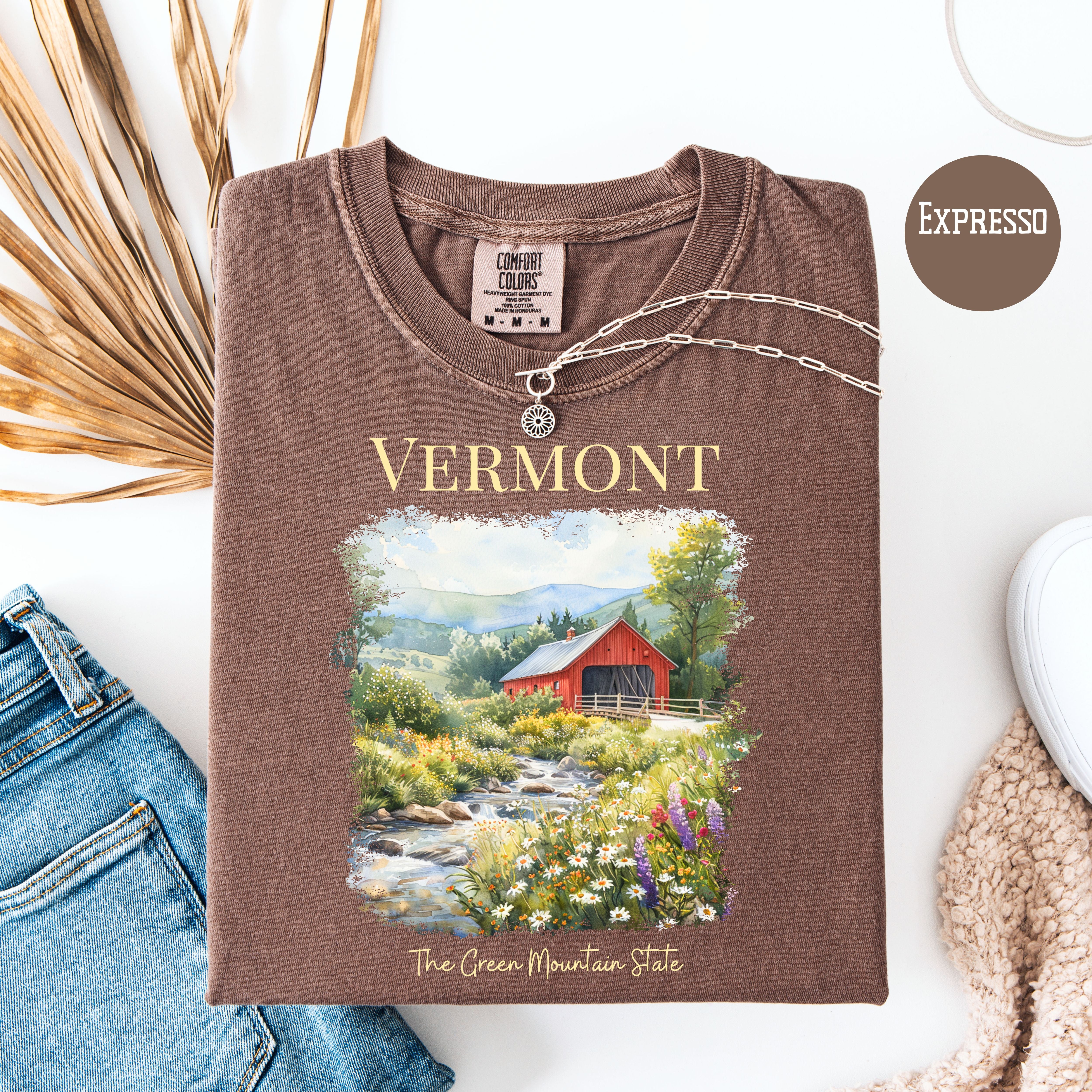 Vermont Covered Bridge Comfort Colors Travel T-Shirt, Vermont Gift Shirt, Vermont Vacation Tee, The Green State Shirt, Vermont Summer Shirt