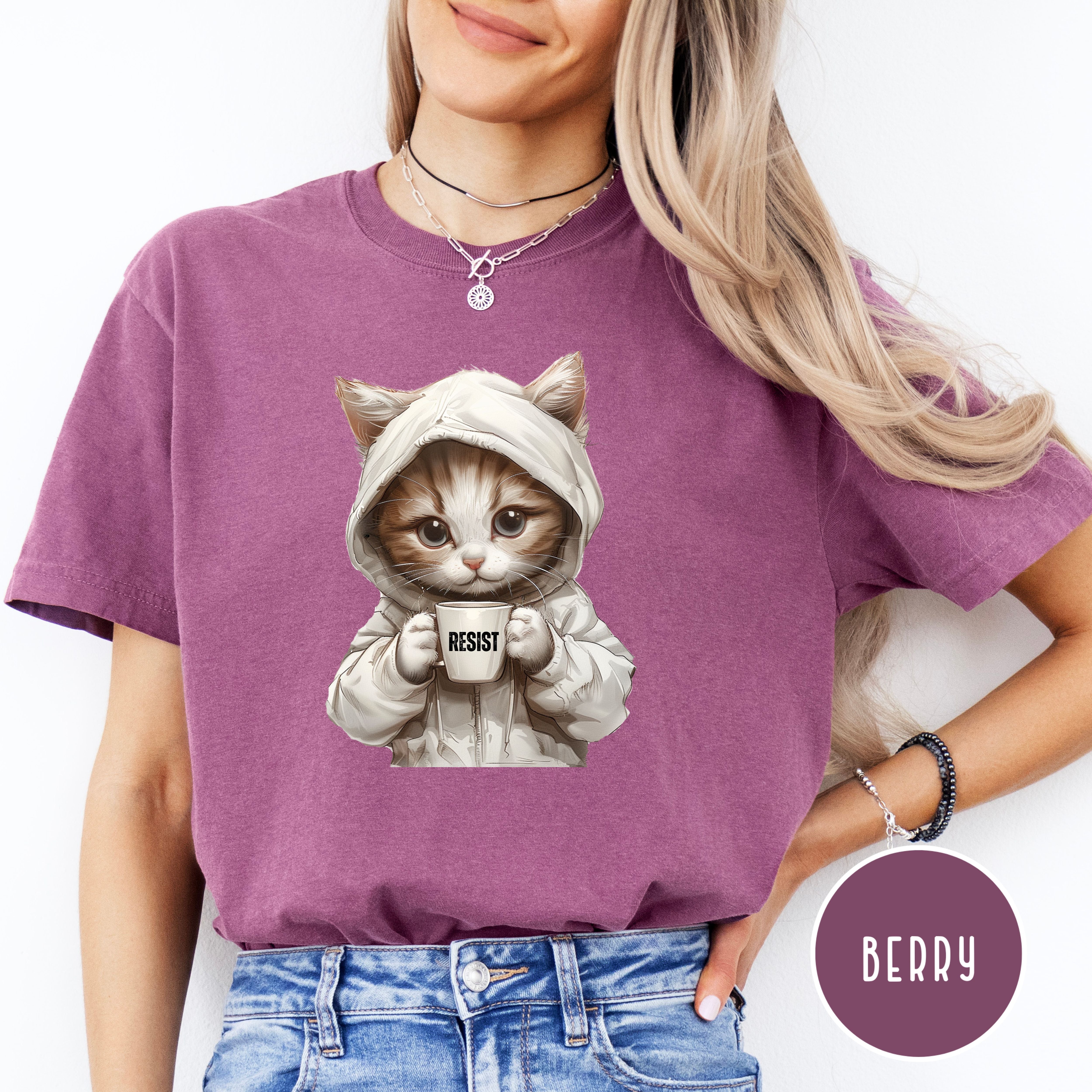 Anti-Trump cute Cat RESIST Protest Shirt, Resist Comfort Colors Political Democrat Gift Tee