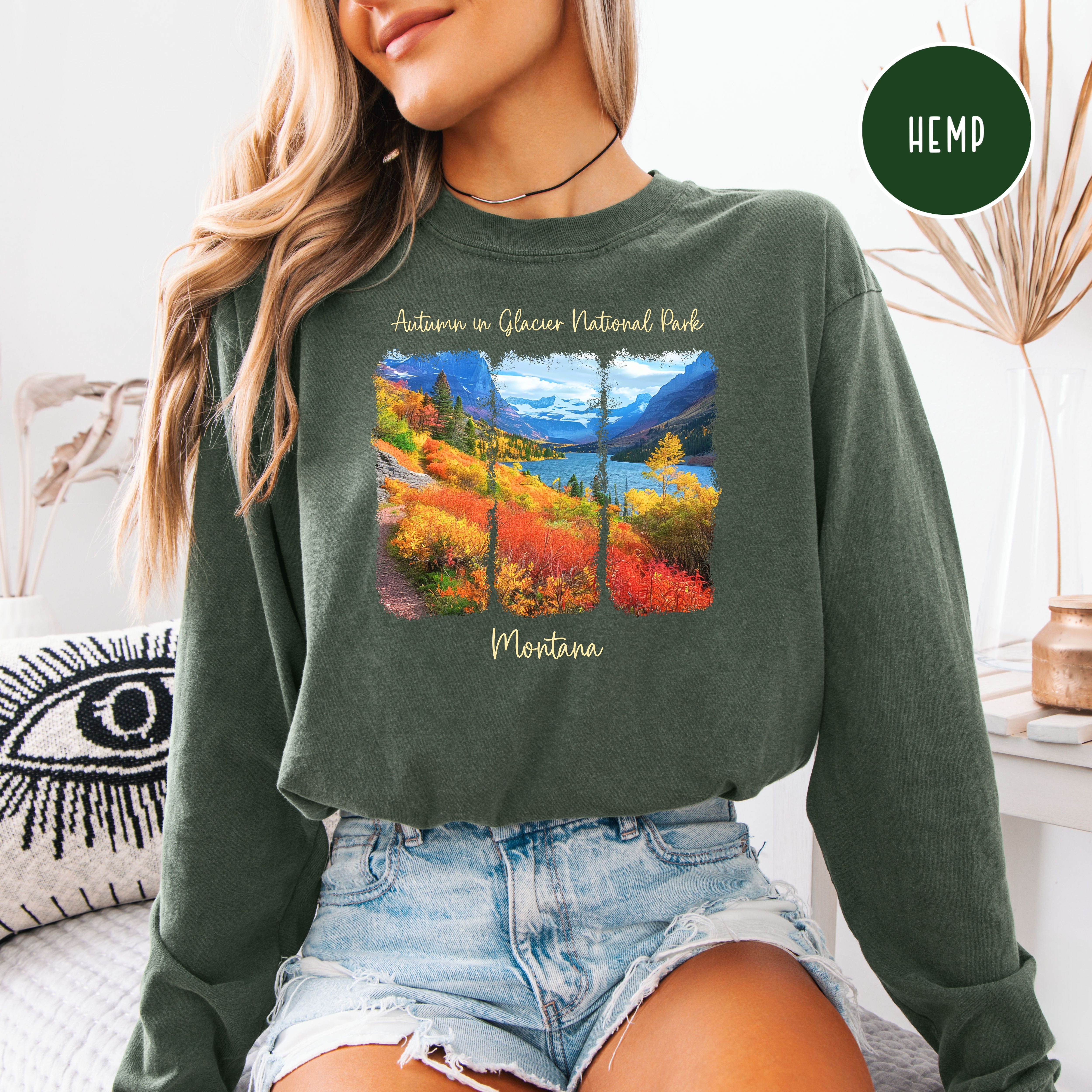 Glacier National Park in Autumn Long Sleeve Comfort Colors Tee