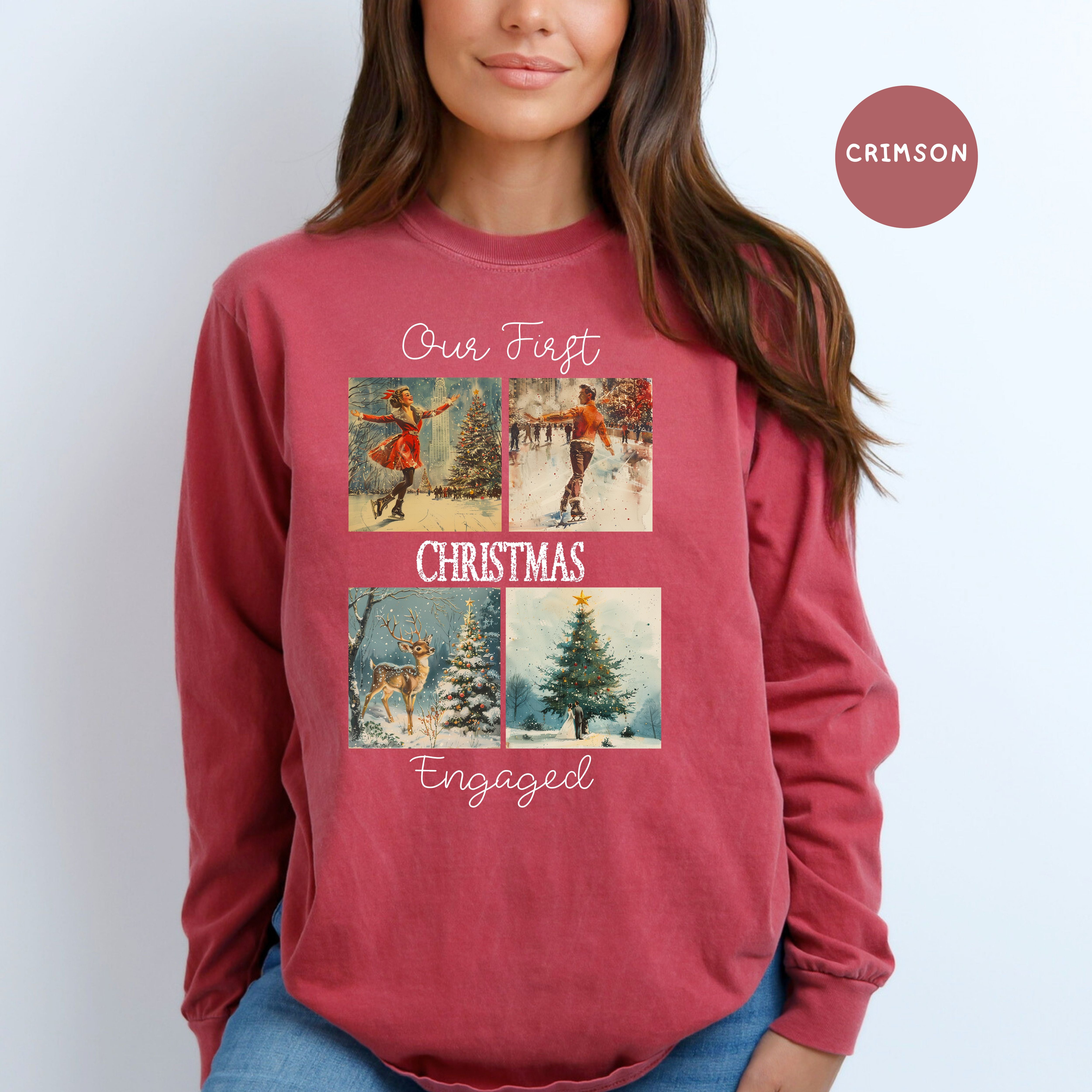 Our First Christmas Engaged Comfort Colors® Long Sleeve Unisex Tee