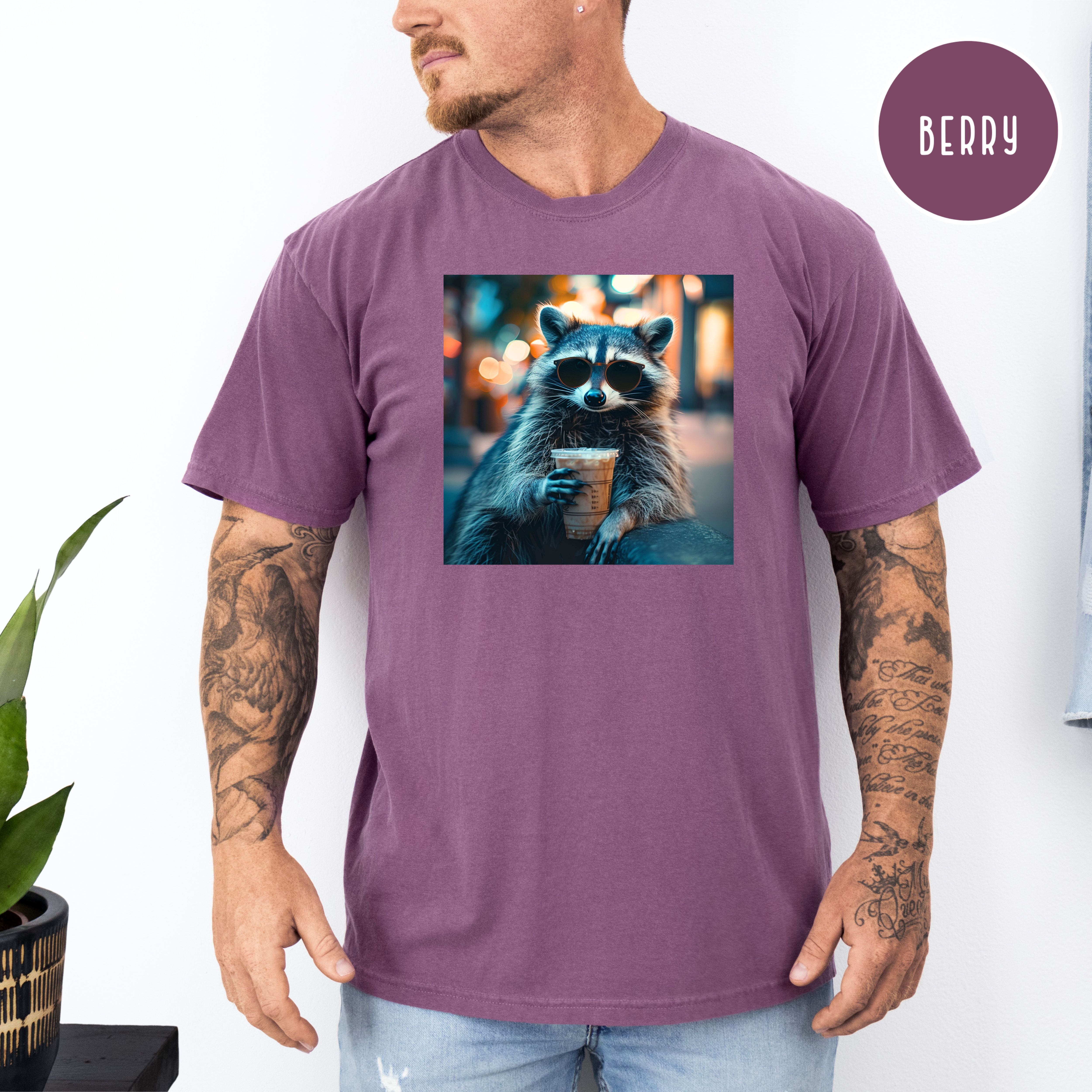 Raccoon Drinking Iced Coffee Comfort Colors Raccoon Lover T-Shirt, Cute Raccoon Shirt, Funny Raccoon Lover Shirt, Cool Dude Shirt