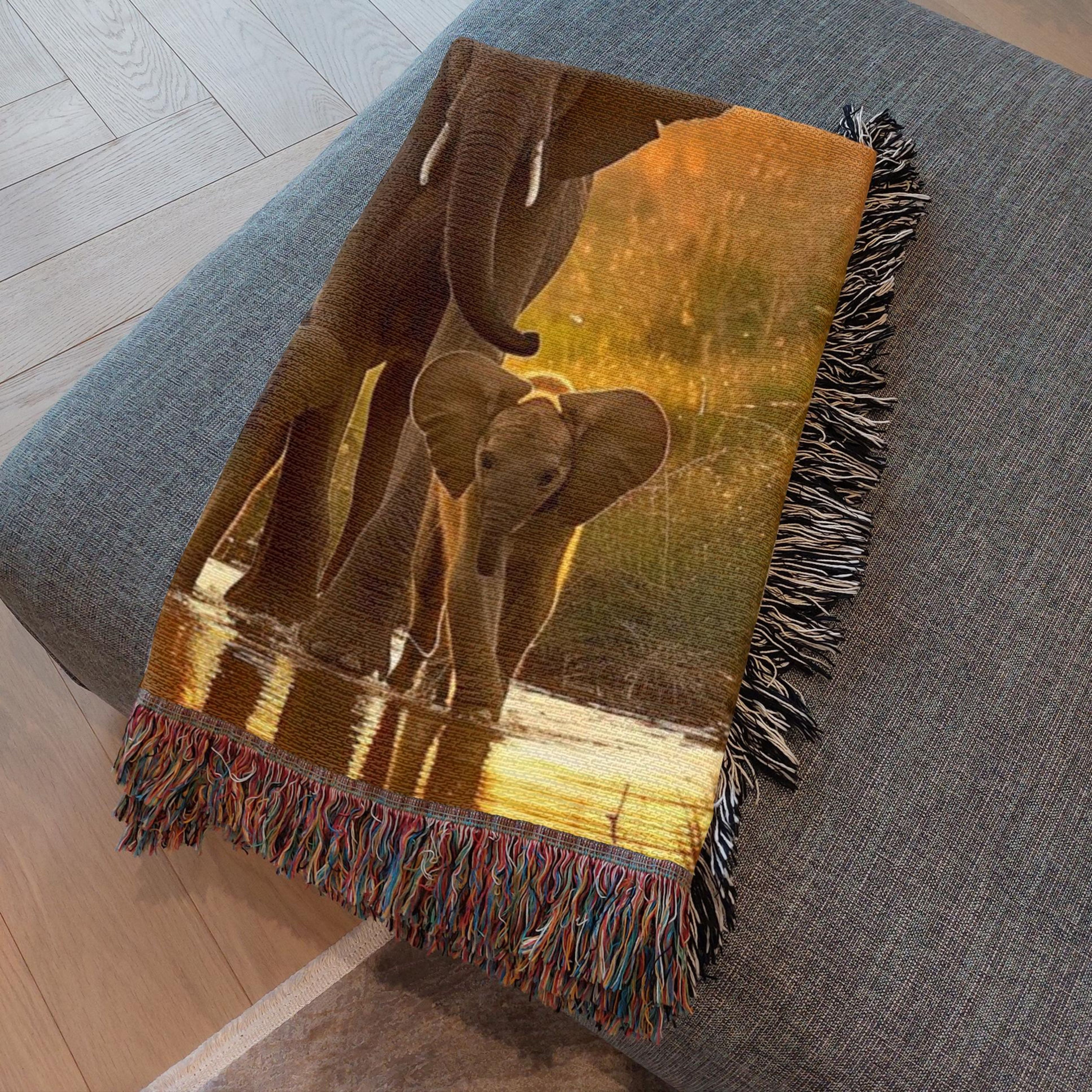 Elephants at Serengeti National Park Woven Throw Blanket