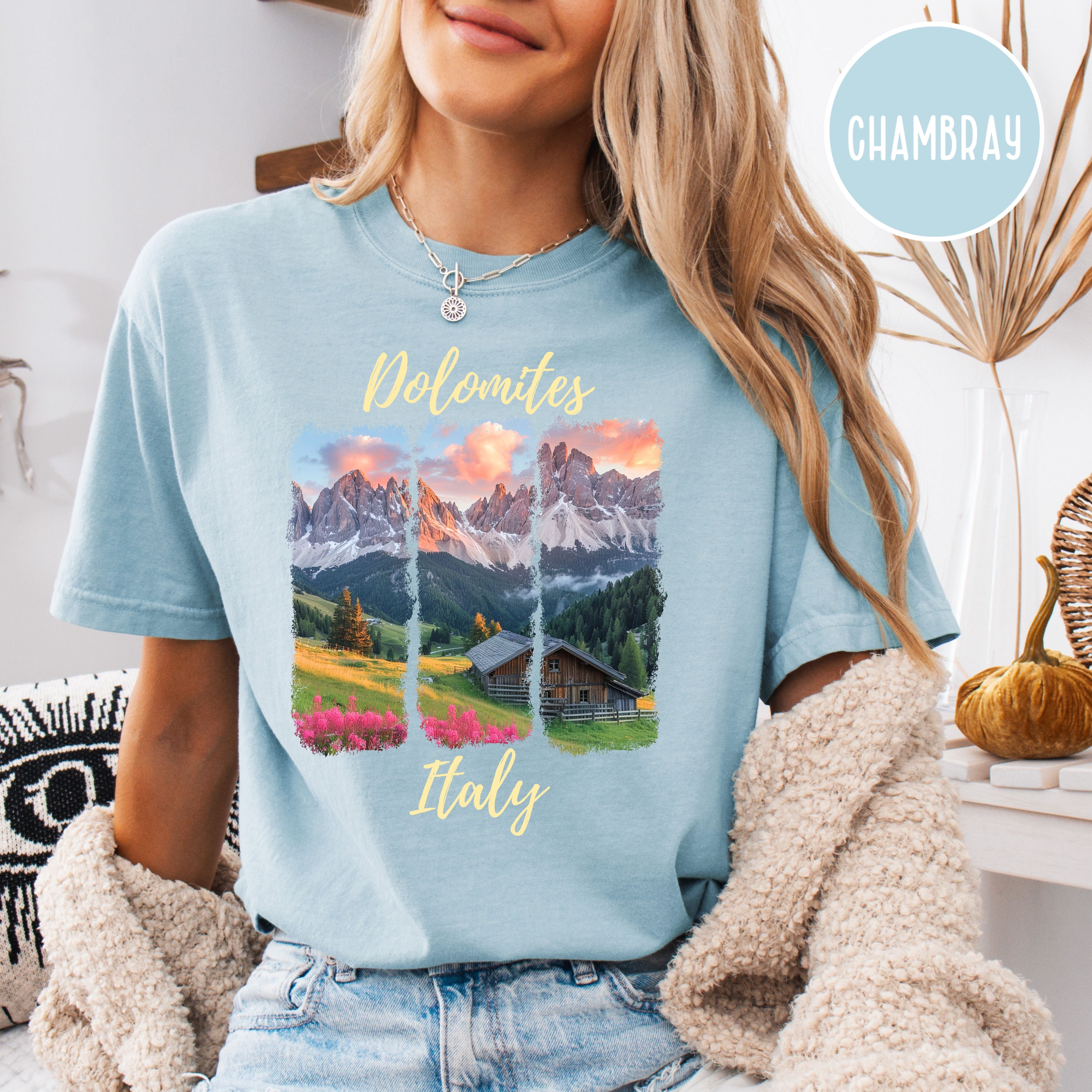 The Dolomites at Sunrise over Italian Village Comfort Colors® Tee