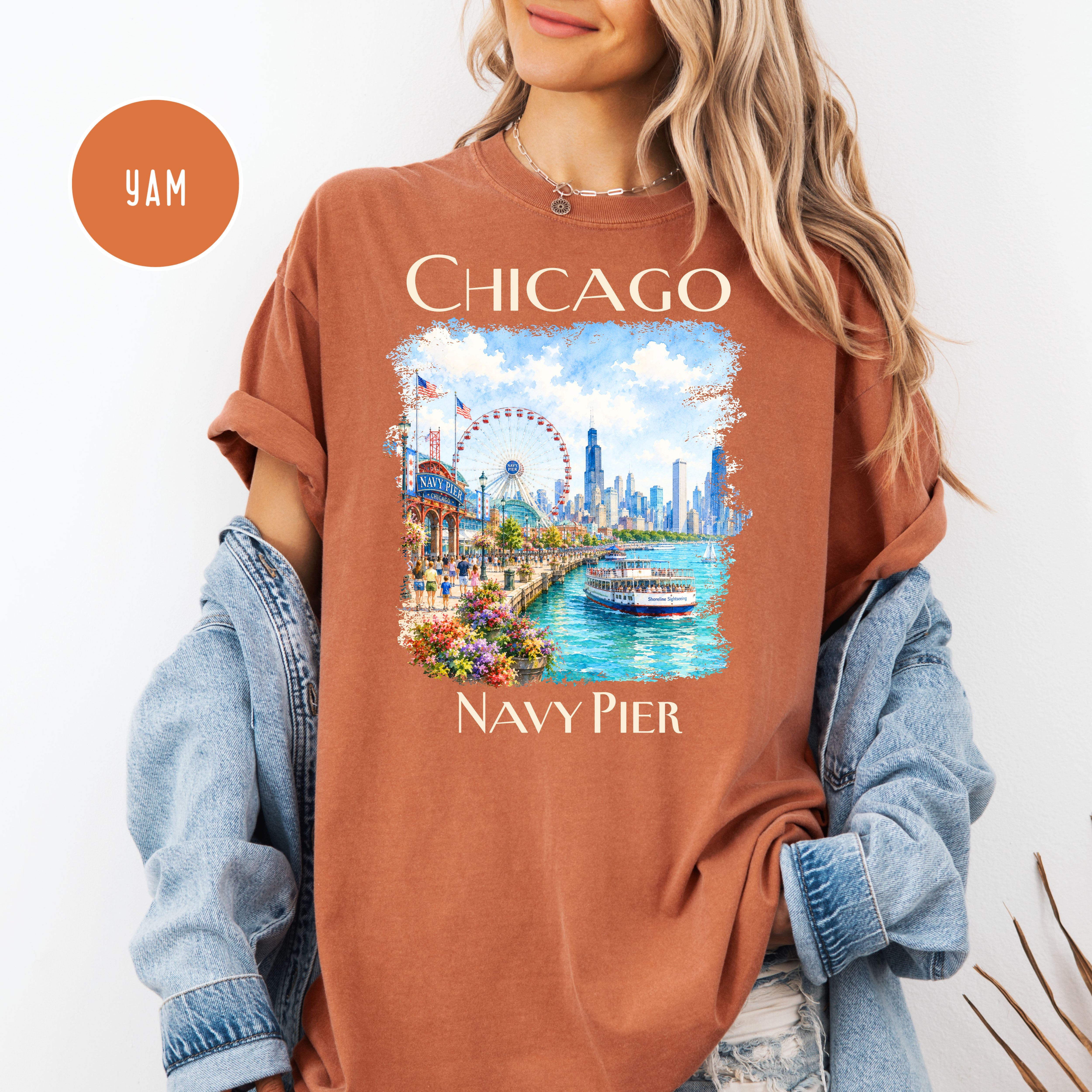 Chicago Navy Pier Unisex Comfort Colors Travel T-Shirt, Chicago Vacation Gift Shirt, Navy Pier Shirt, Traveler Gift, Chicago Lover Gift Tee
