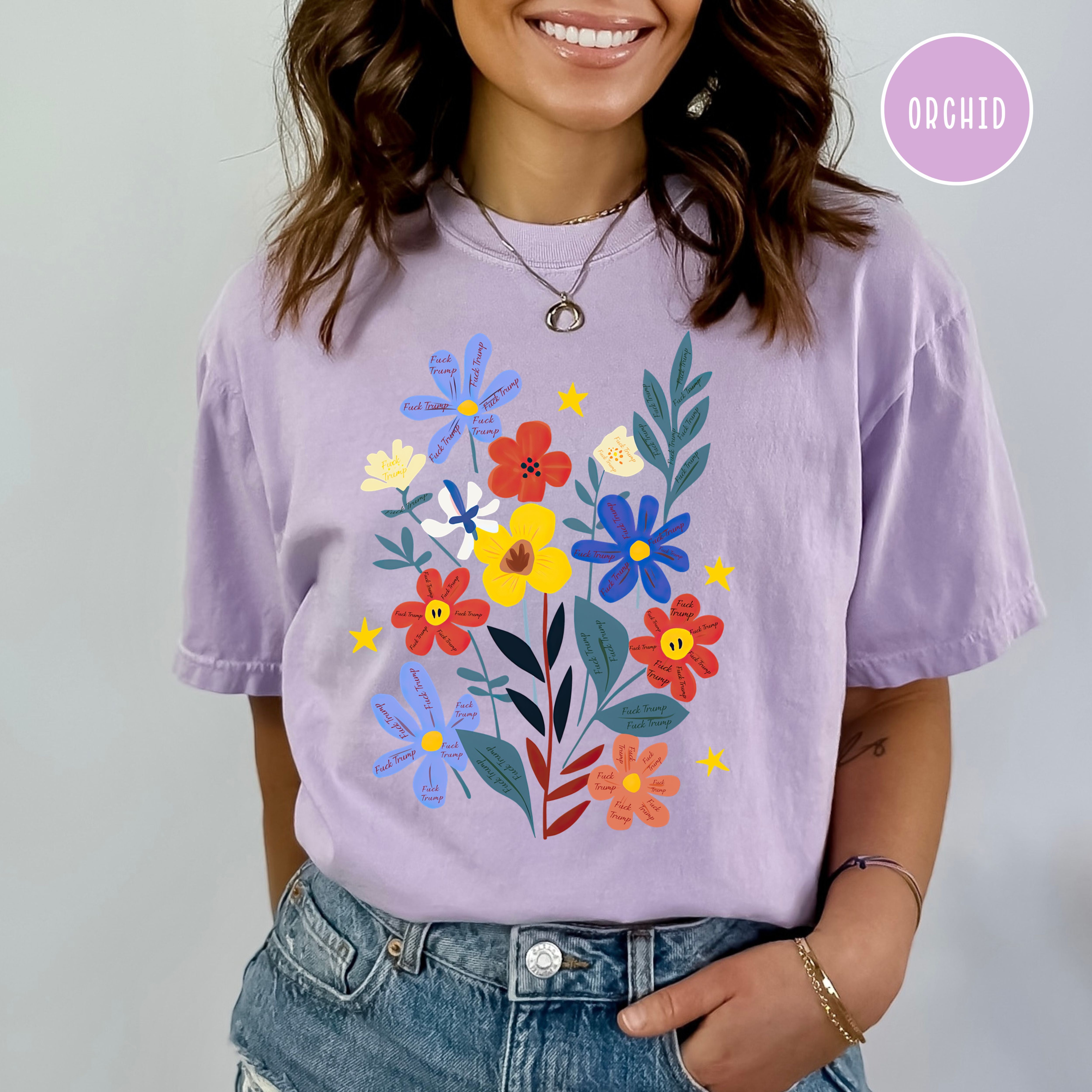 Subtle Fuck Trump Hand Painted Flowers Comfort Colors® Tee