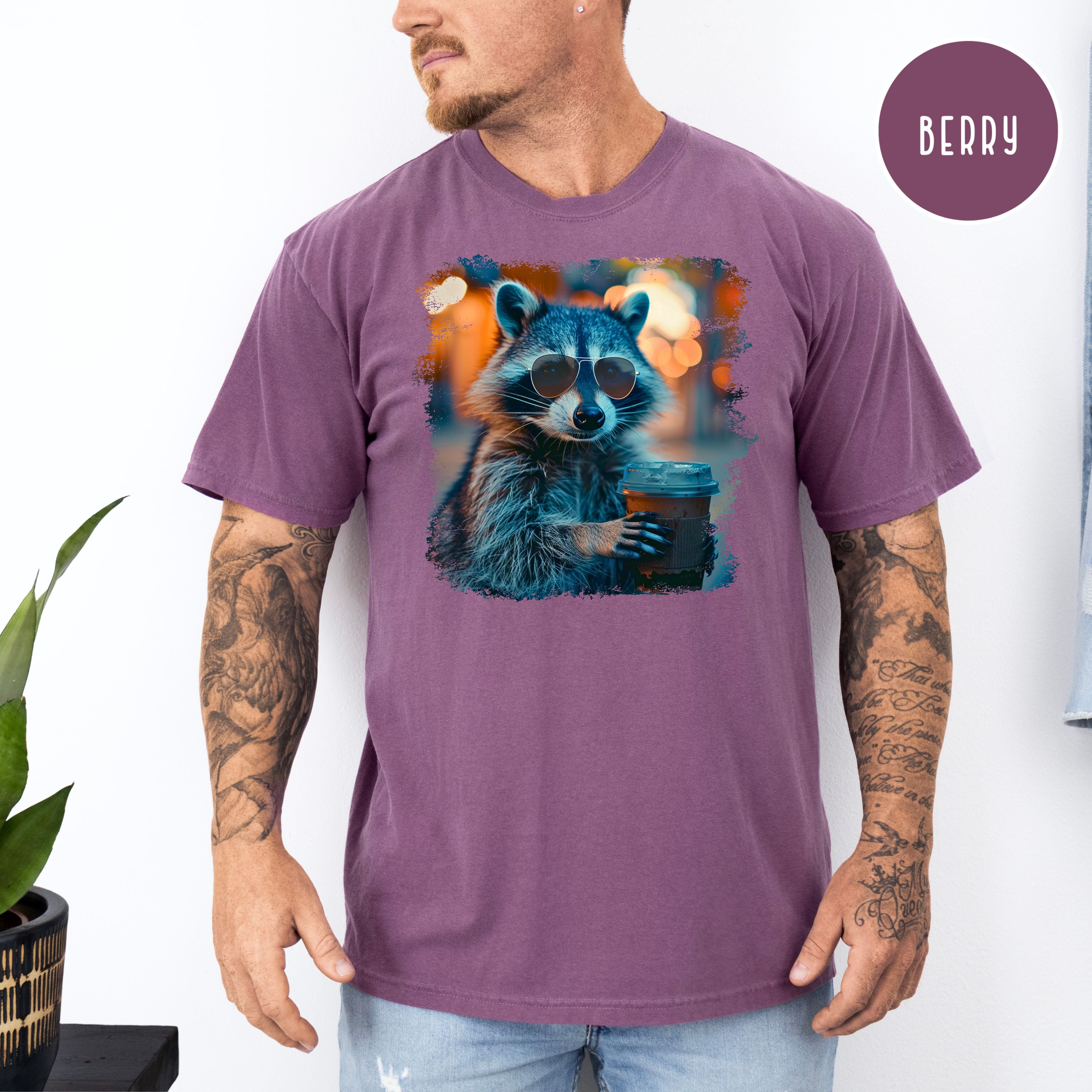 Raccoon Sun Glasses Drinking Iced Tea Comfort Colors Raccoon Lover T-Shirt, Animal Meme Shirt, Cute Raccoon Shirt, Funny Raccoon Lover Tee