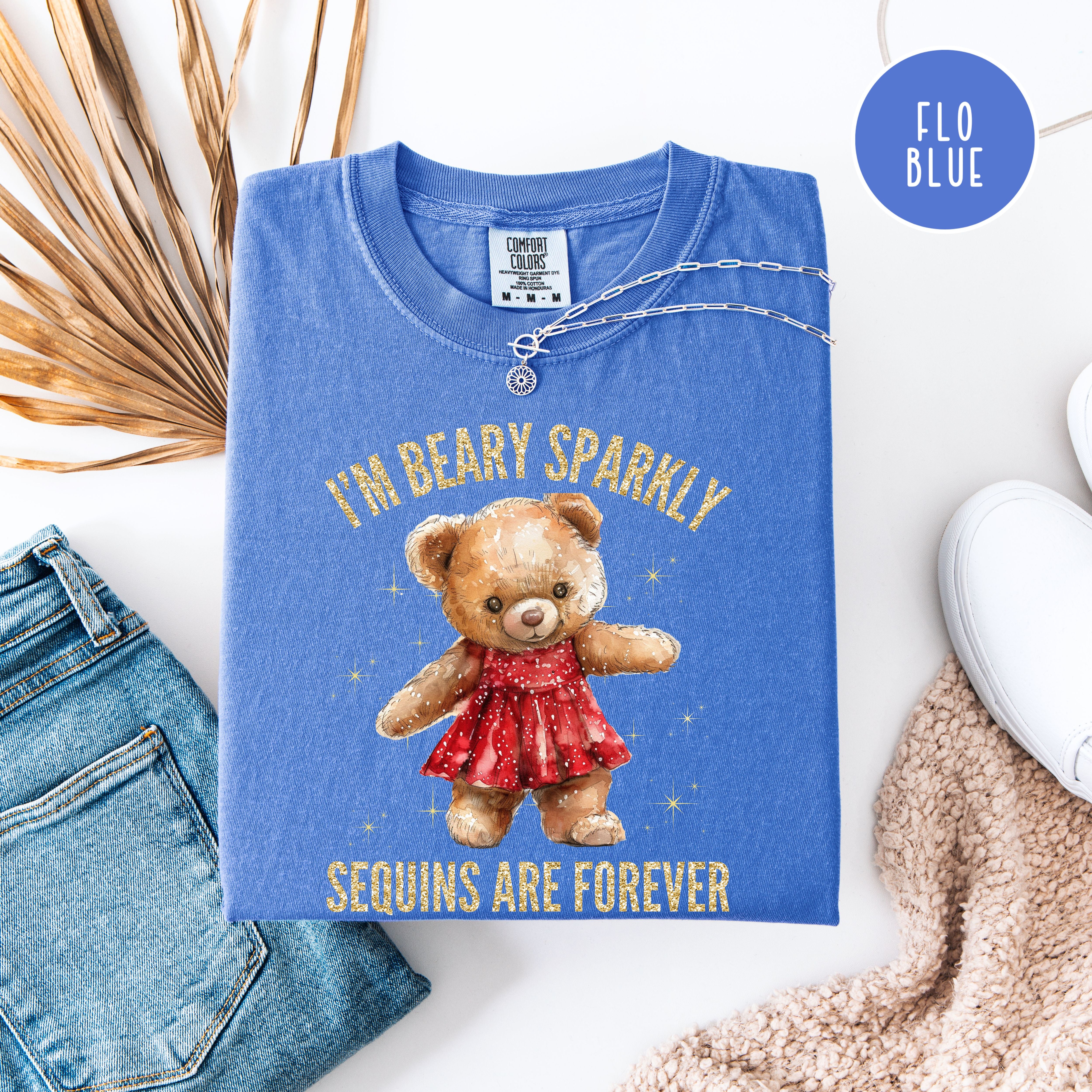 Beary Sparkly Swiftie Showgirl Comfort Colors Tee, Teddy Bear Lover Swiftie Fans Shirt