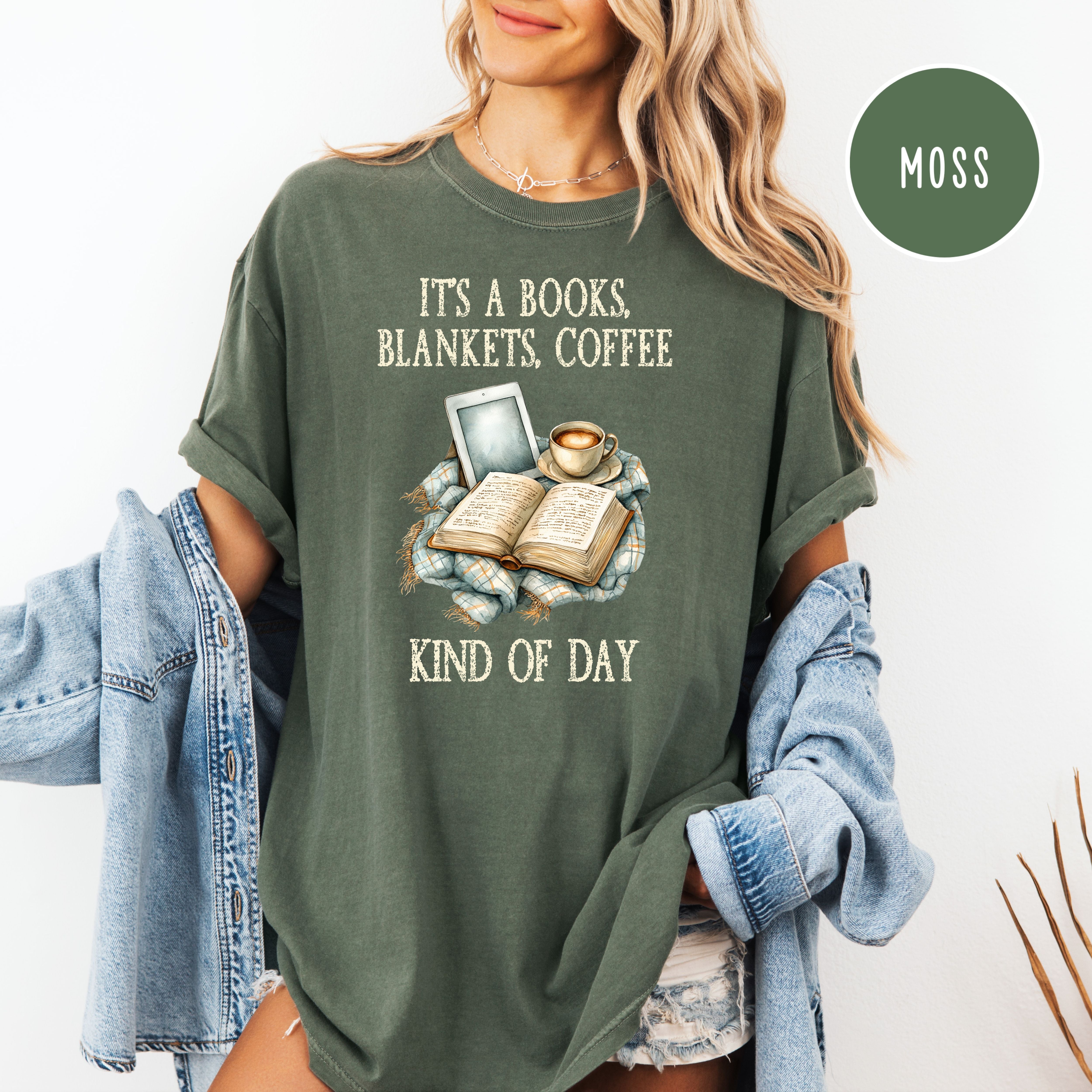 Cozy Coffee Lover Comfort Colors T-Shirt, Rainy Day Shirt, Gift for Book Lovers, Cozy Weather Shirt