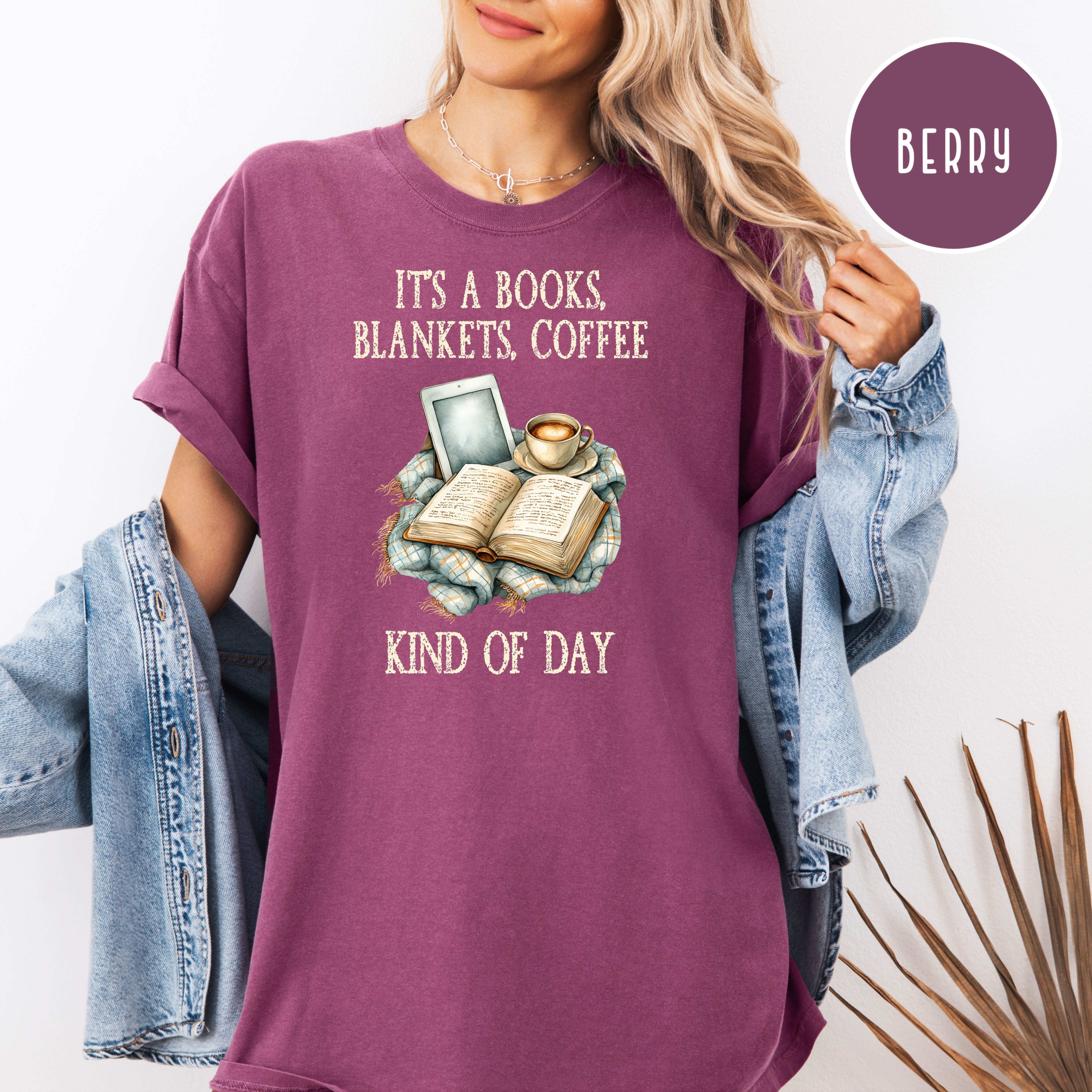 Cozy Coffee Lover Comfort Colors T-Shirt, Rainy Day Shirt, Gift for Book Lovers, Cozy Weather Shirt
