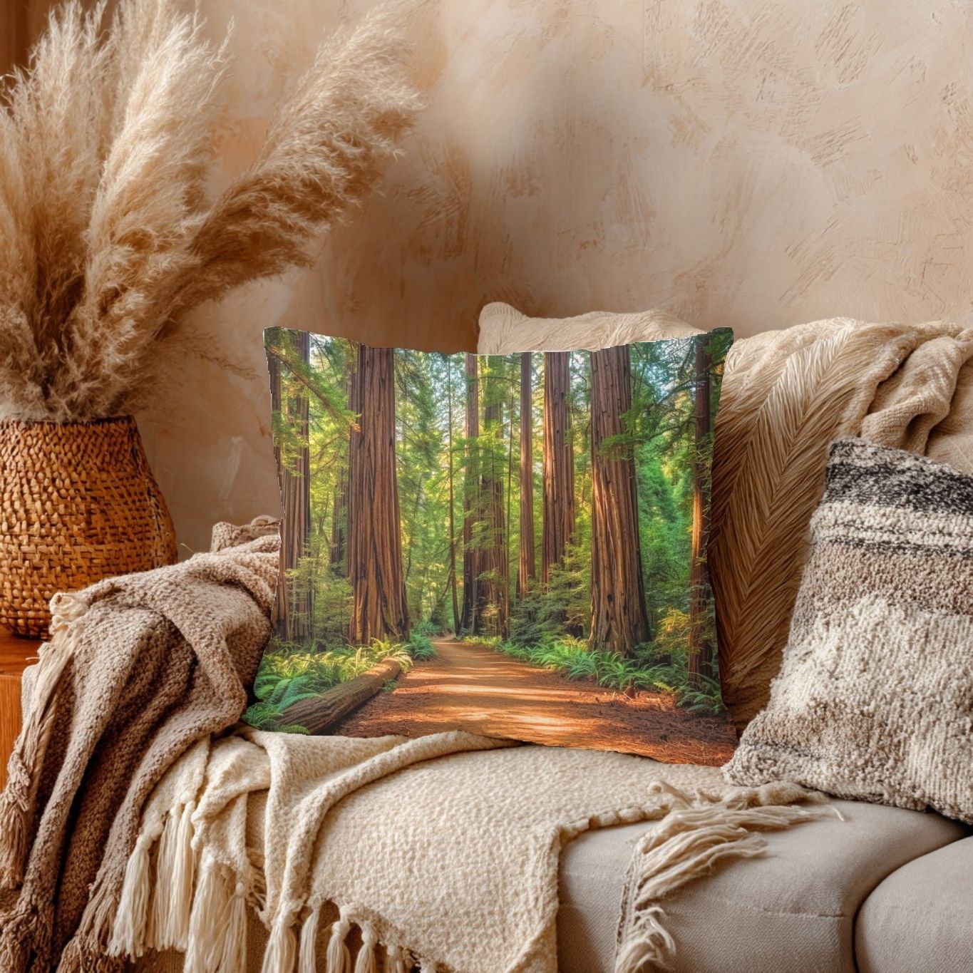 Redwood Trees Decorative Throw Pillows, Design Front & Back