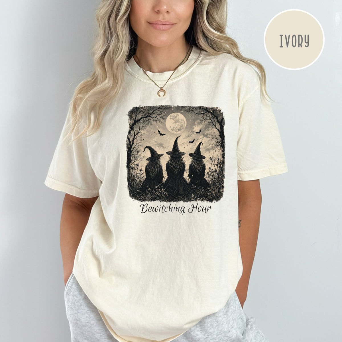 Bewitching Hour Halloween Comfort Colors T-Shirt, Witches in Moonlight Halloween Tee, Halloween Gift, Halloween Party Shirt, Witches Shirt