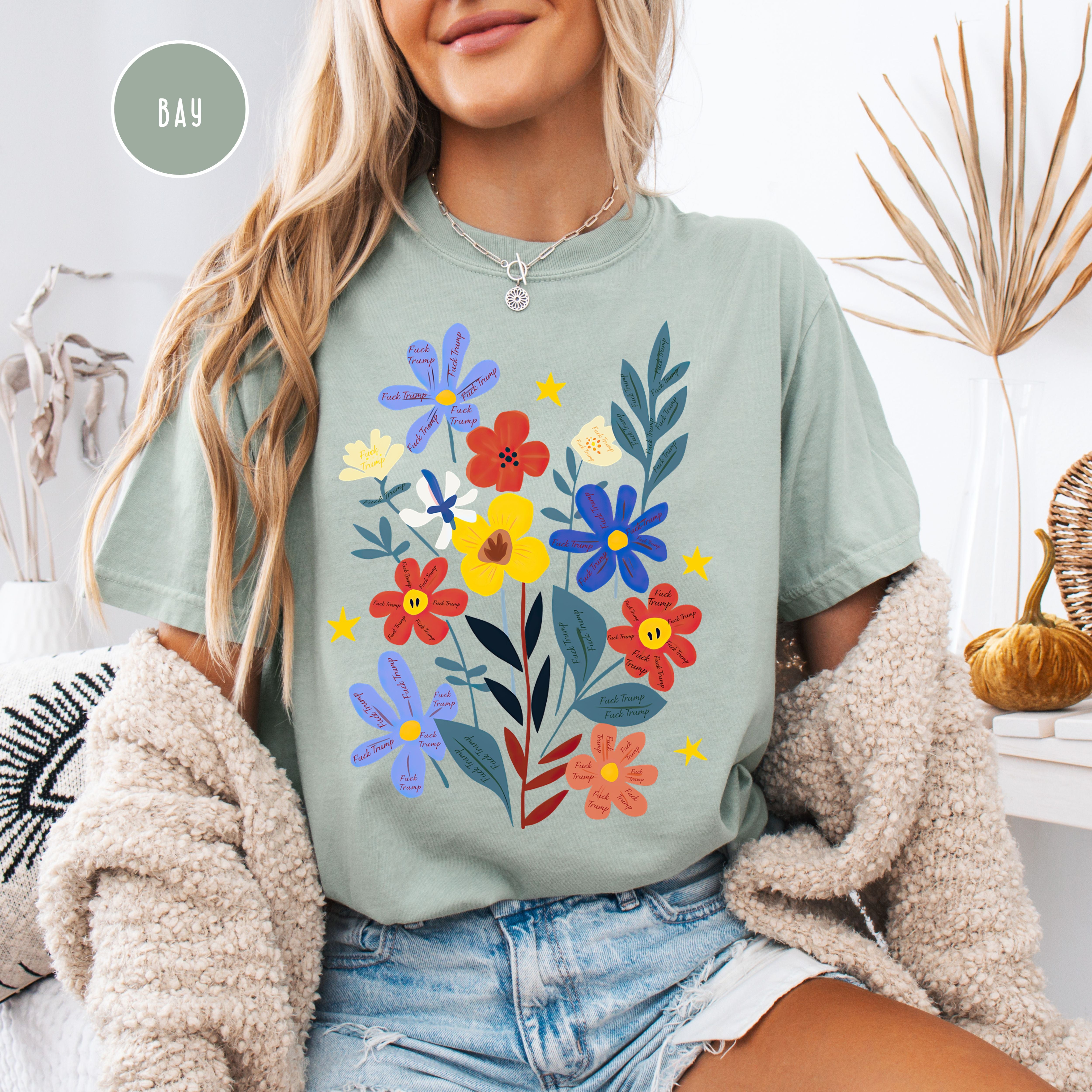 Subtle Fuck Trump Hand Painted Flowers Comfort Colors® Tee