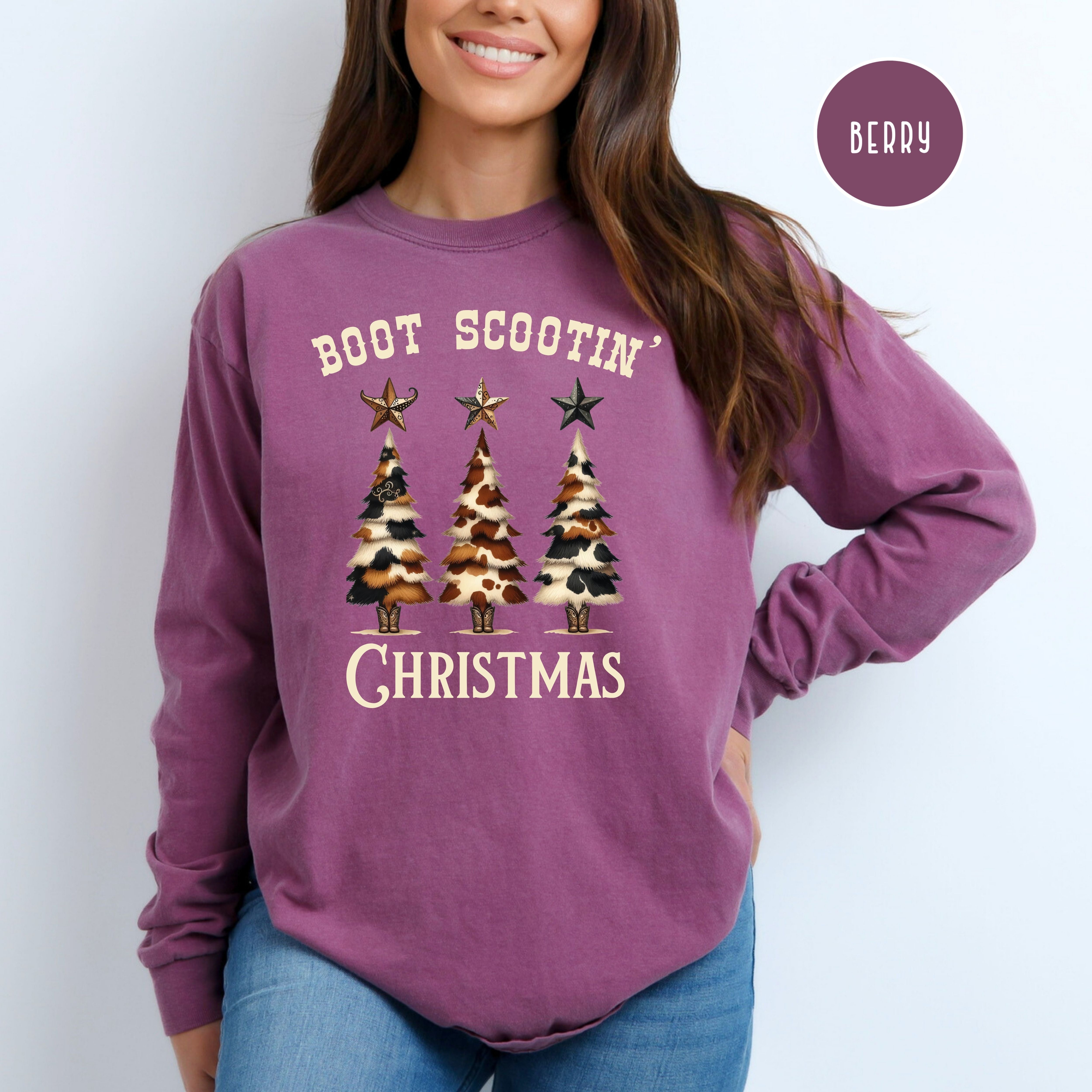 Boot Scootin' Christmas Cowboy Themed Comfort Colors® Long Sleeve Adult Unisex Tee