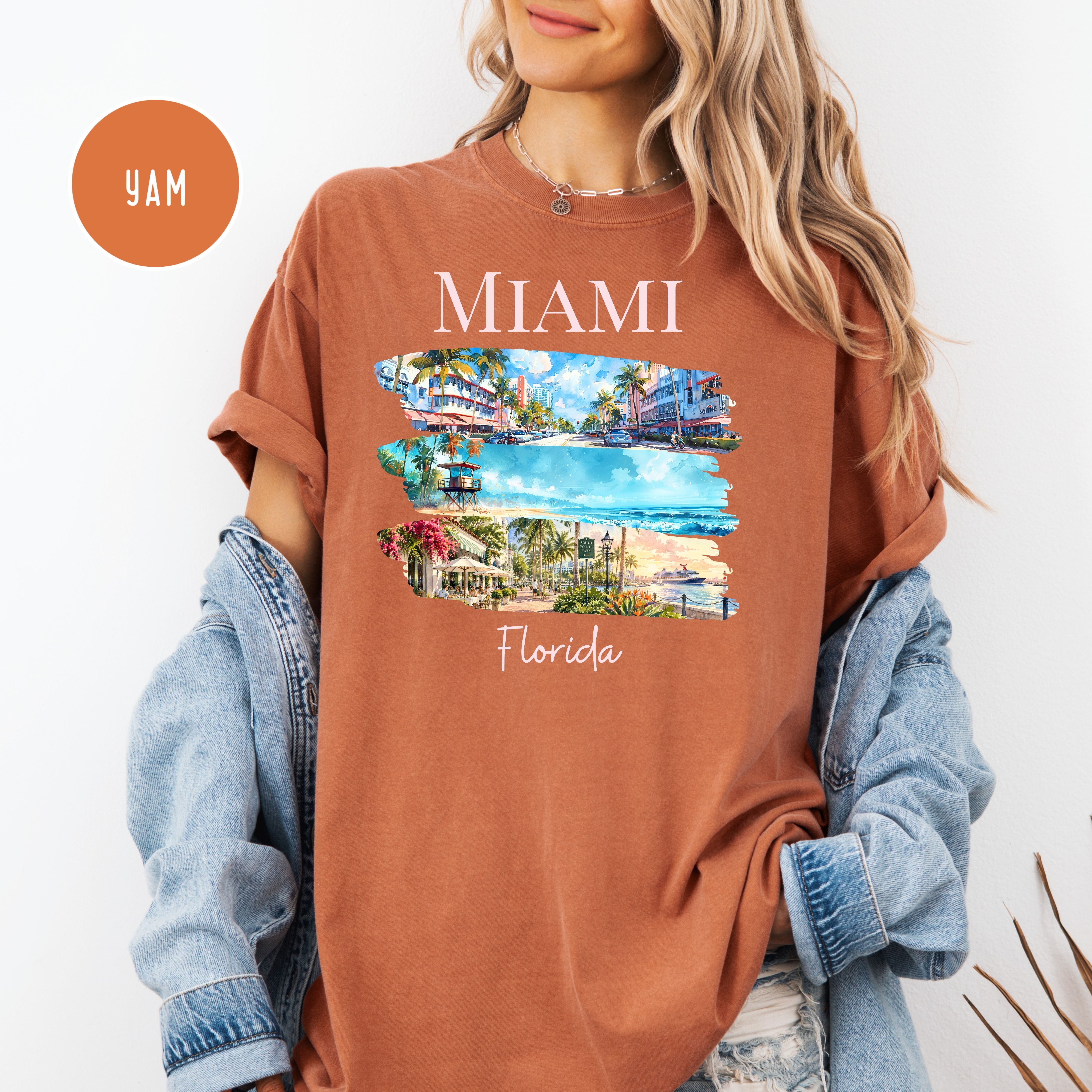 Miami Florida Comfort Colors Vacation T-Shirt, Miami Travel Gift, Miami Trip Shirt, Miami Watercolor Shirt, Miami Art Deco, SoFi Miami Shirt