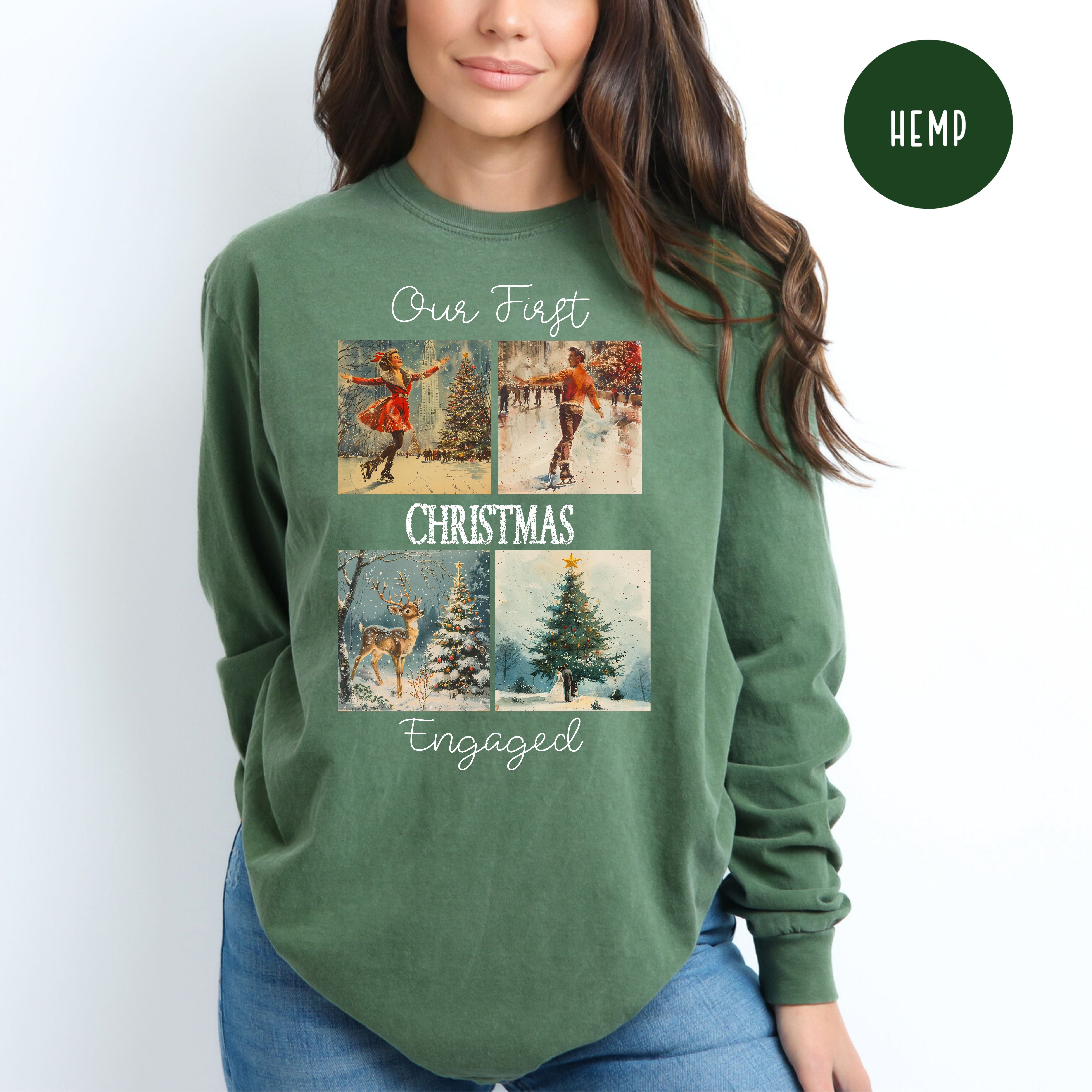 Our First Christmas Engaged Comfort Colors® Long Sleeve Unisex Tee