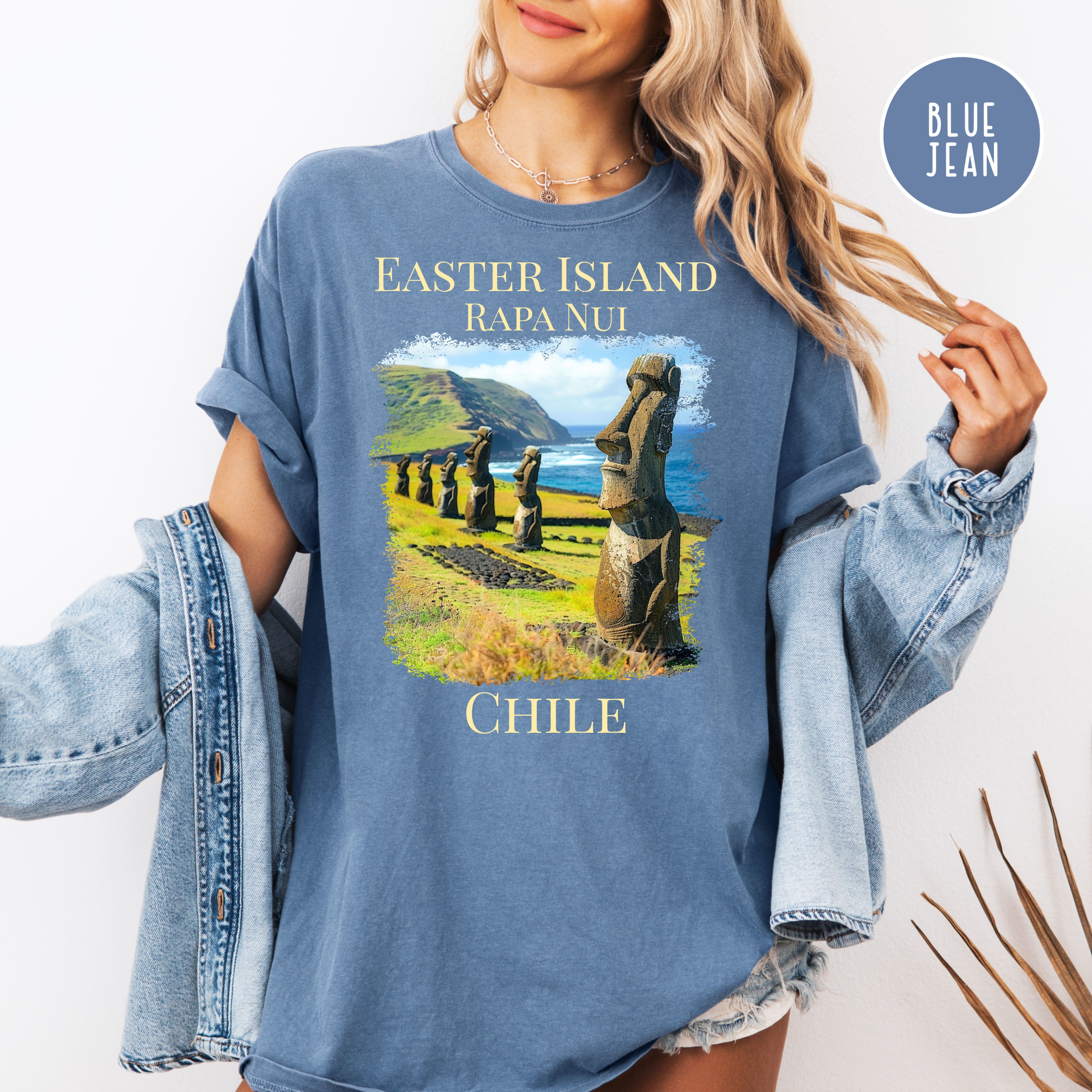 Easter Island Rapa Nui Chile Comfort Colors Tee, Moai Carved Figures