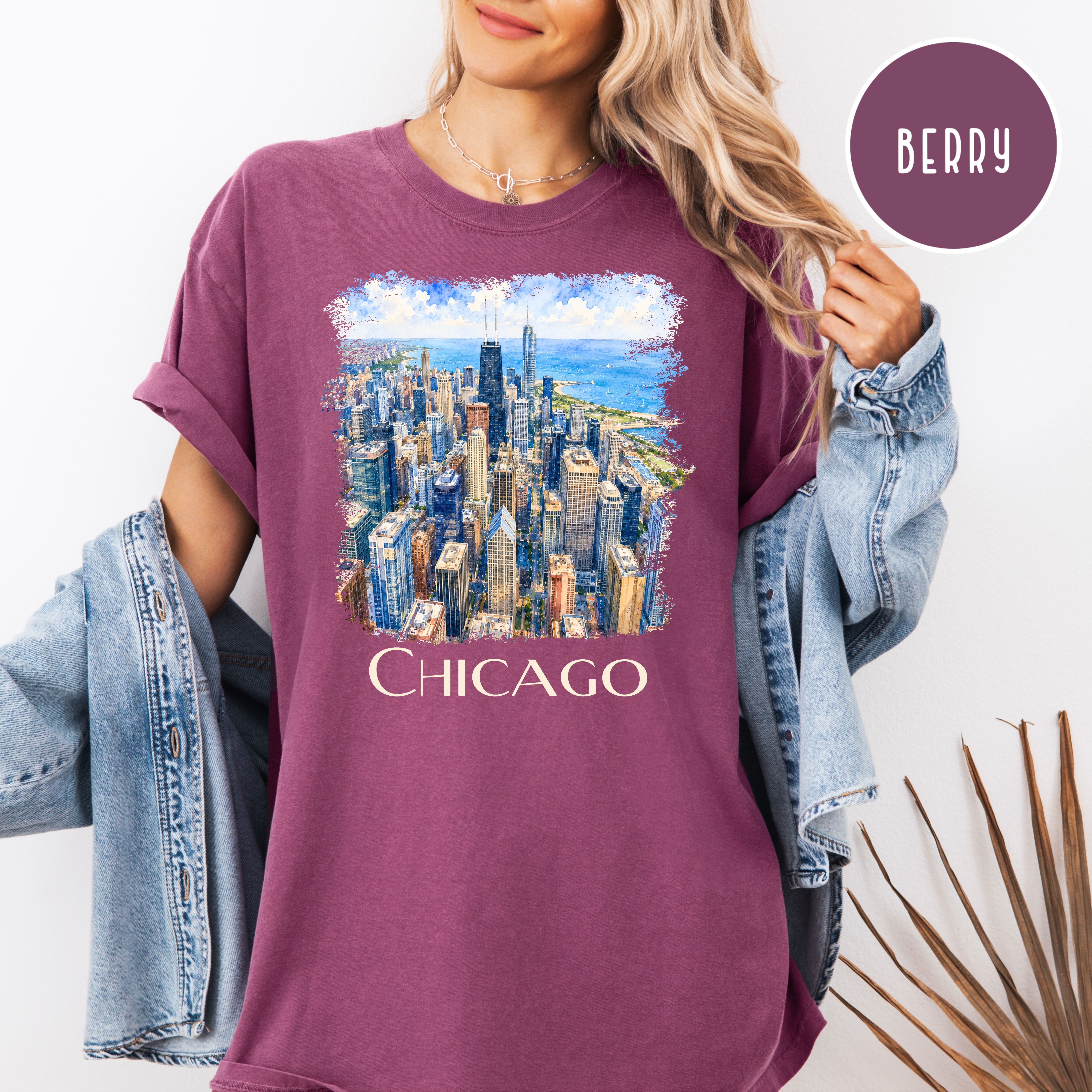 Chicago Lover Unisex Comfort Colors Travel T-Shirt, Chicago Vacation Gift Shirt, Chicago Skyscrapers Shirt, Chicagoan Tee, Traveler Gift Tee