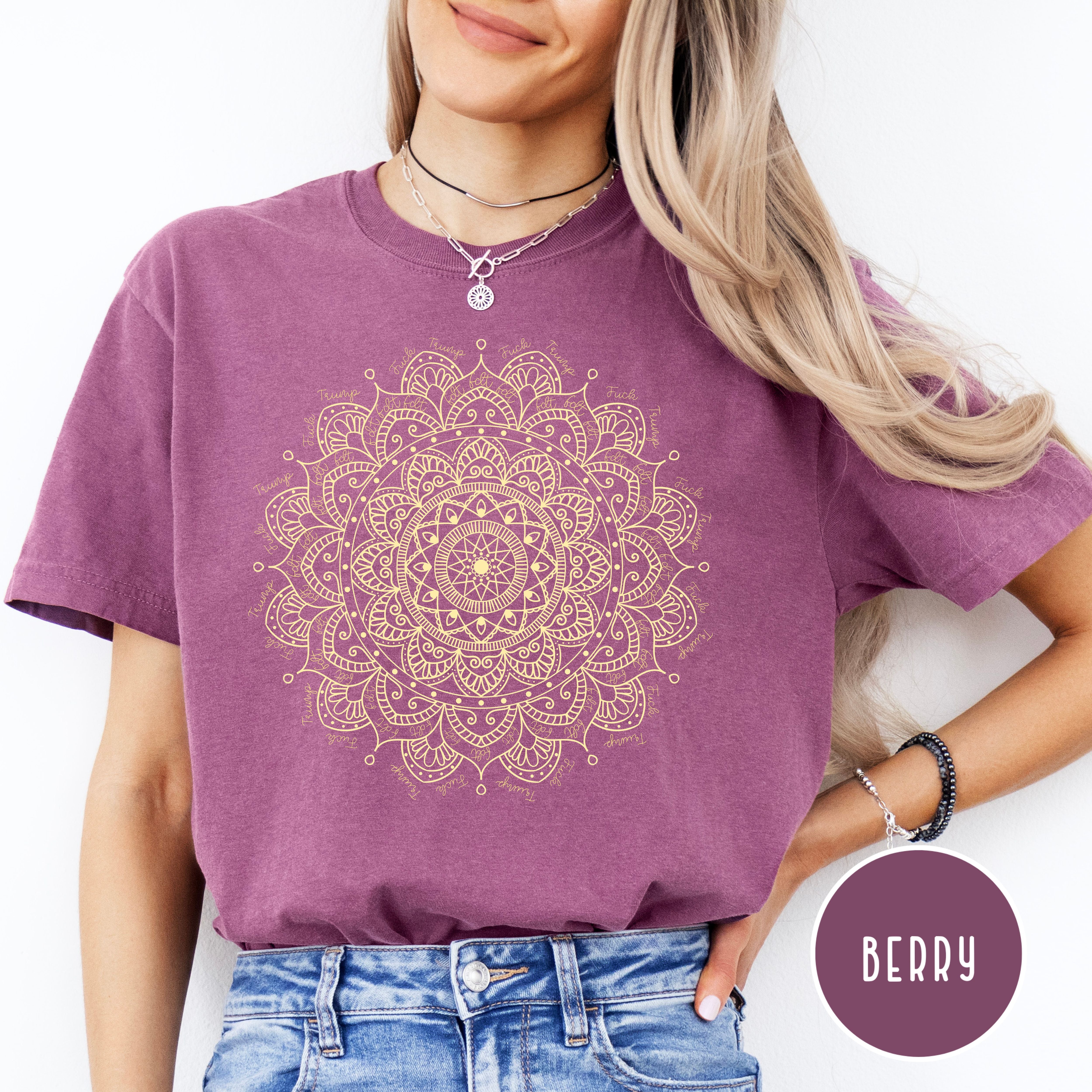 Subtle Fuck Trump and FDT Interlaced Into Intricate Mandala Design Comfort Colors® Tee