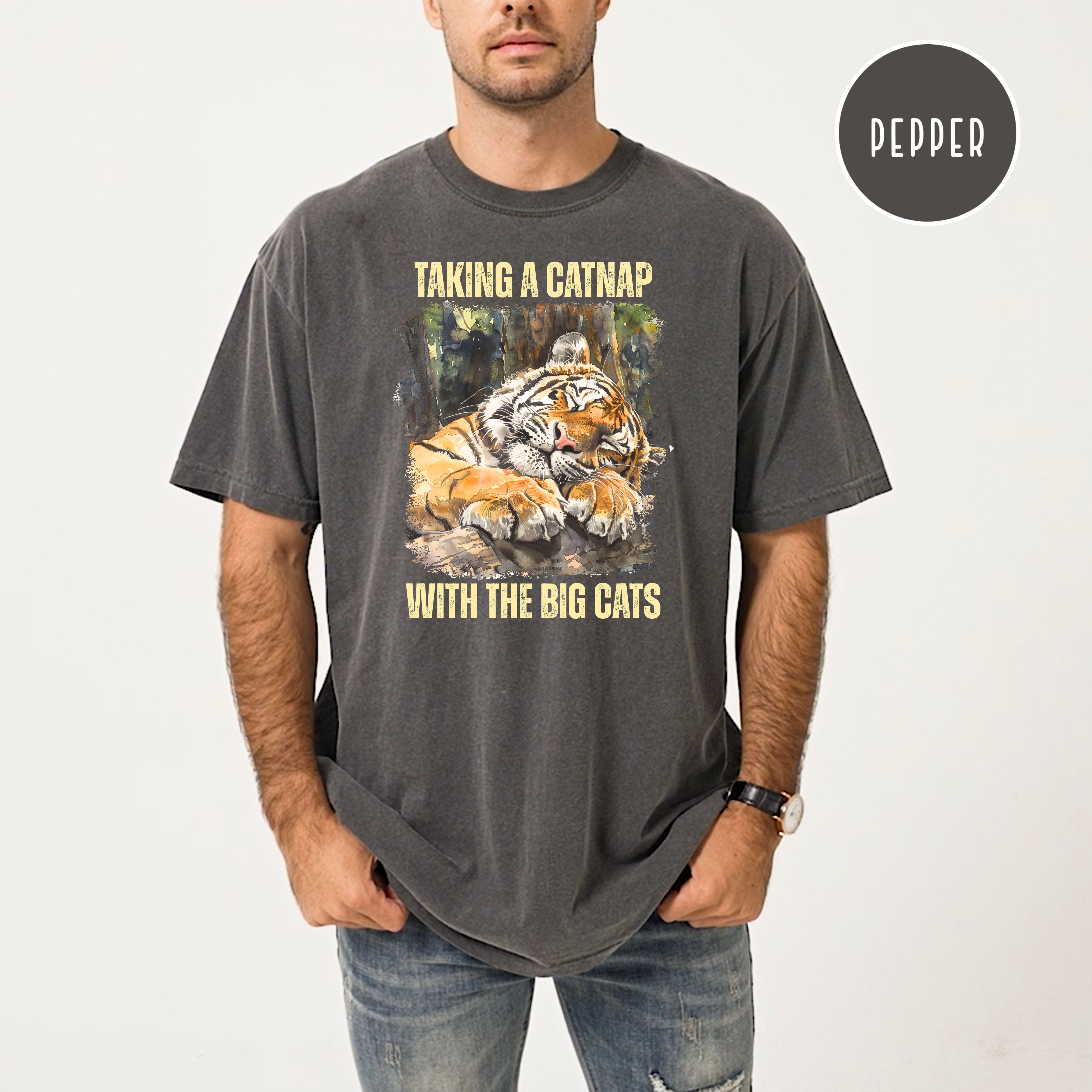 Tiger Lover Unisex Comfort Colors T-Shirt, Funny Tiger At The Zoo Shirt, Tiger Taking a Catnap With The Big Cats