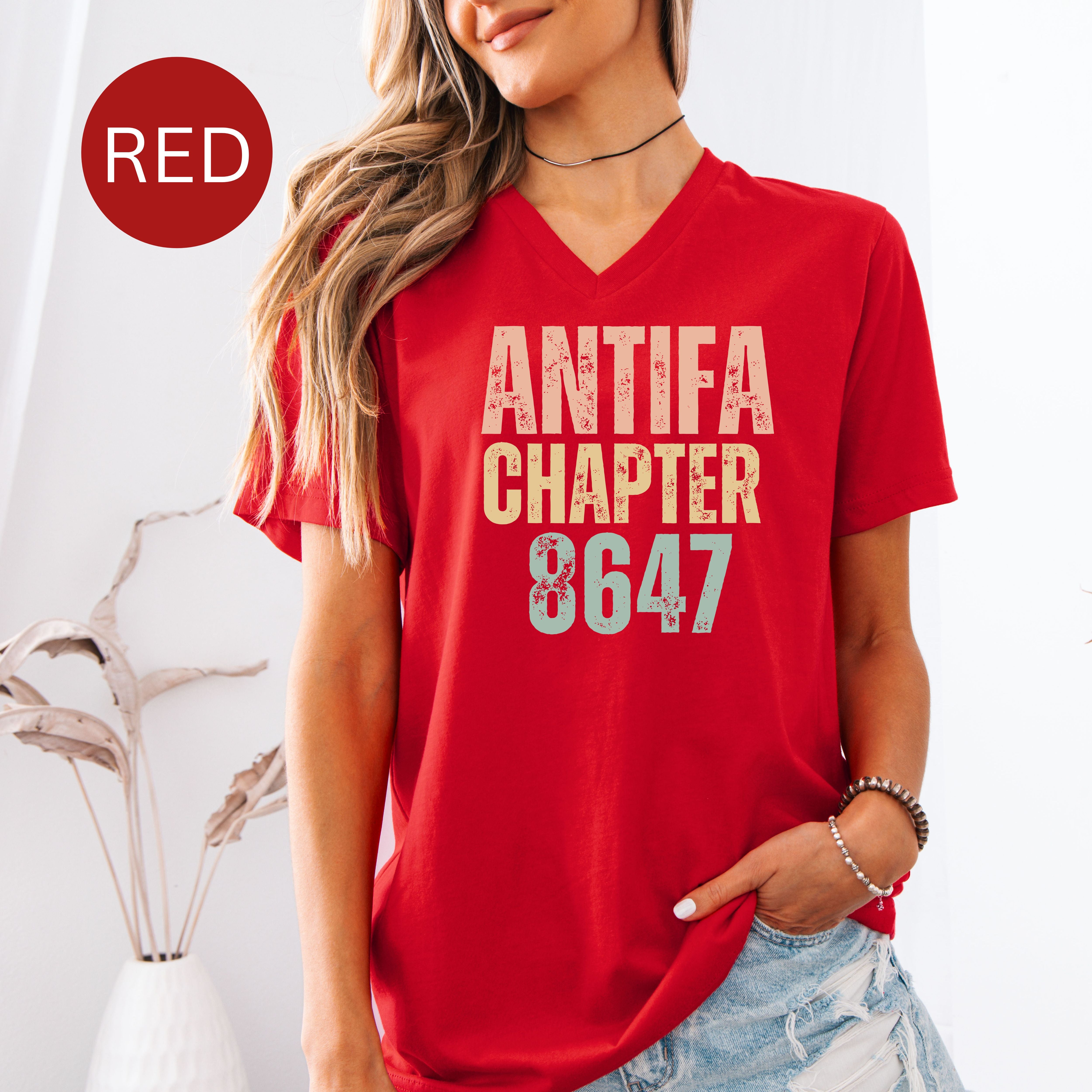 Antifa Chapter 8647 Bella Canvas V-Neck Tee, Protest Tee Shirt
