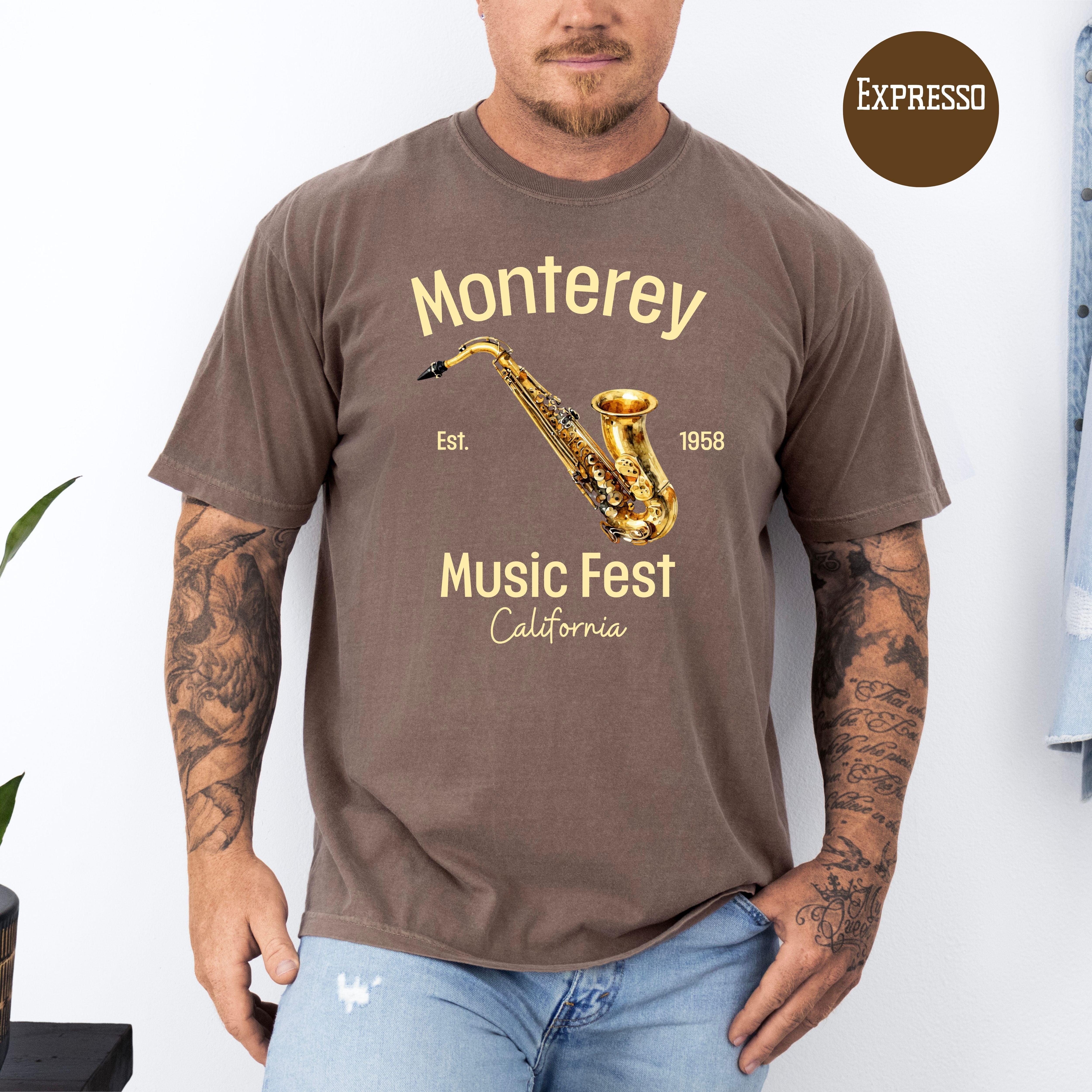 Monterey California Music Fest Unisex Comfort Colors T-Shirt, Saxophone Player Shirt, Music Lover Gift, Monterey Vacation Gift Shirt