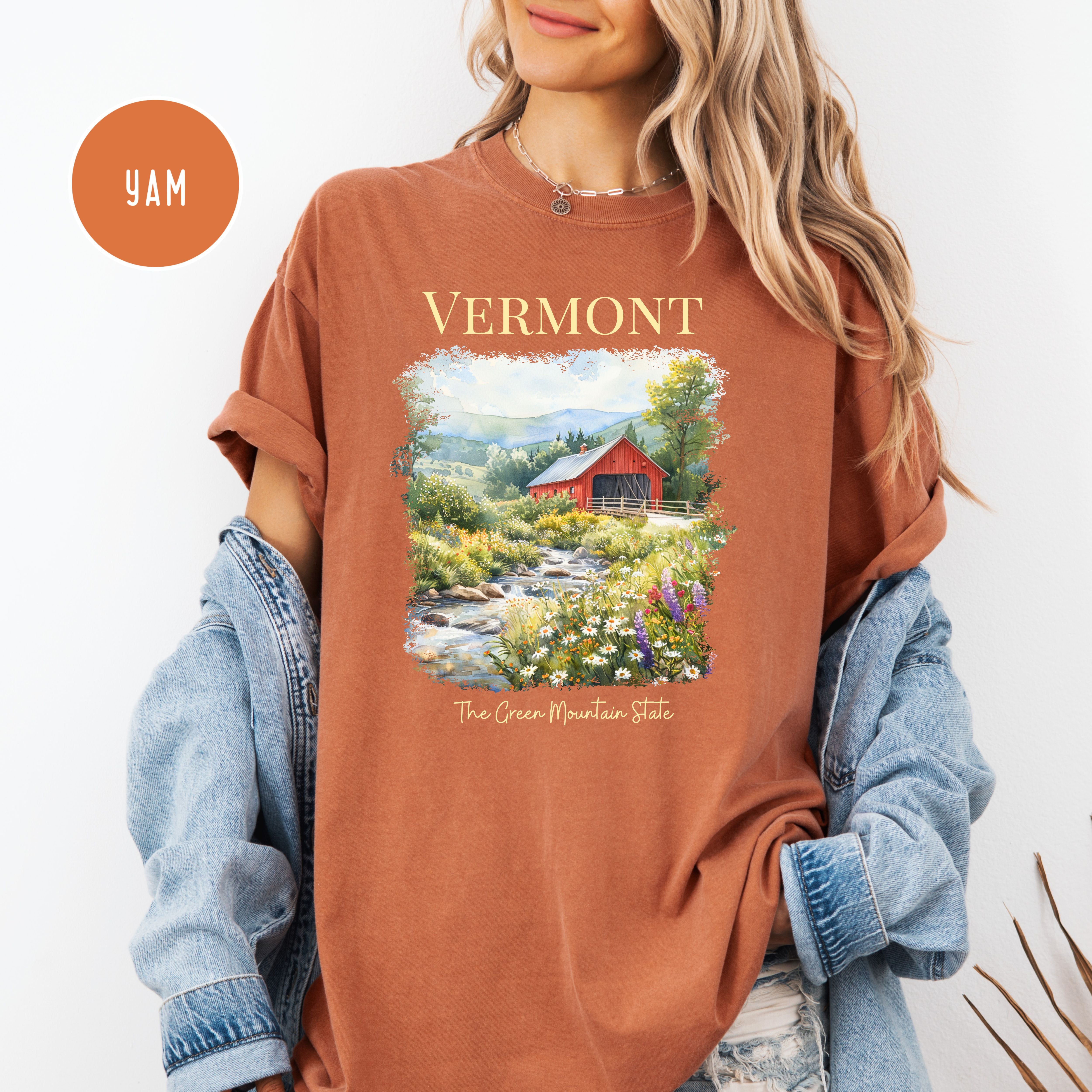 Vermont Covered Bridge Comfort Colors Travel T-Shirt, Vermont Gift Shirt, Vermont Vacation Tee, The Green State Shirt, Vermont Summer Shirt