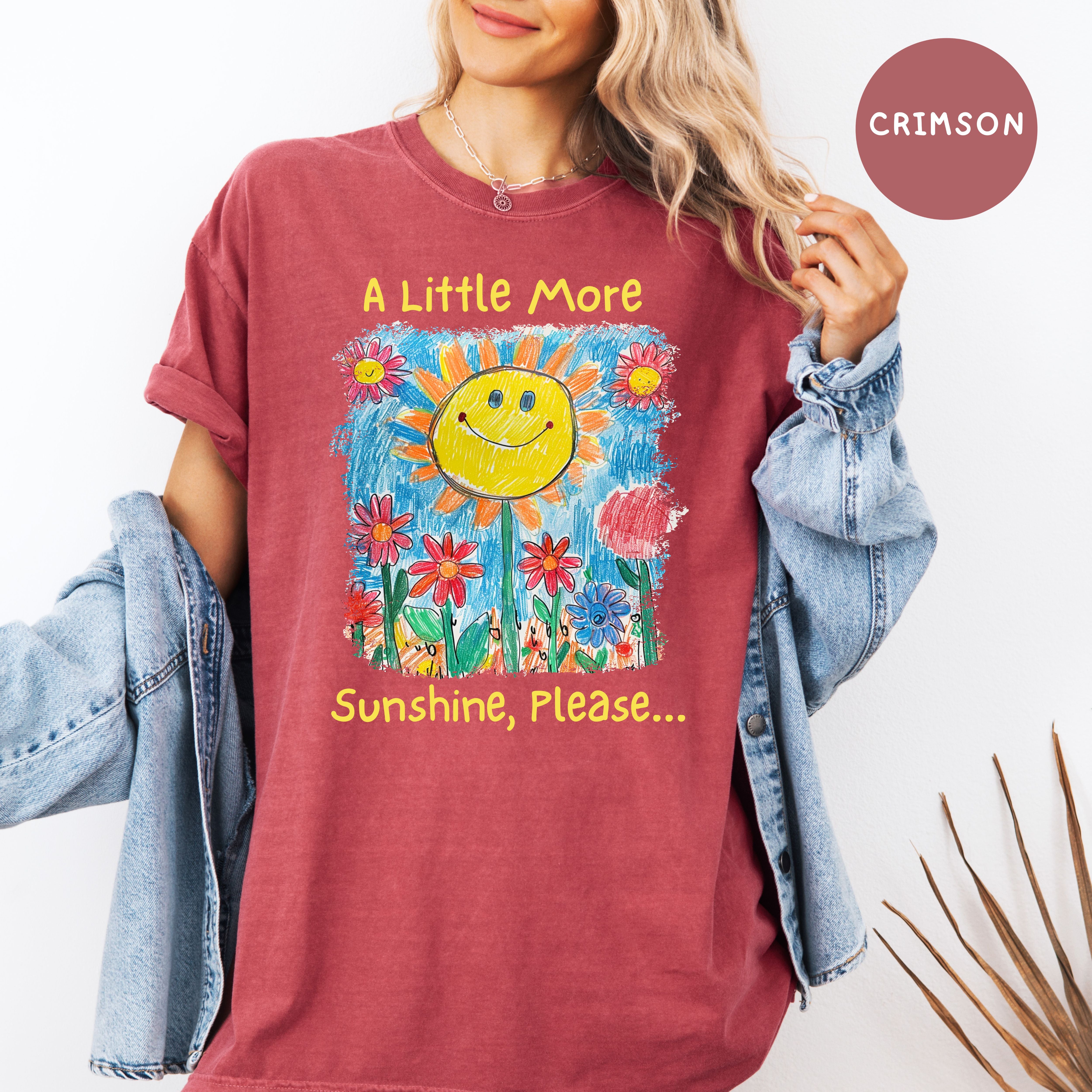 A Little More Sunset Please Comfort Colors Happy Tee Shirt, Positivity Shirt, Joyful Gift Shirt, Sunshine and Flowers Drawing Summer Tee