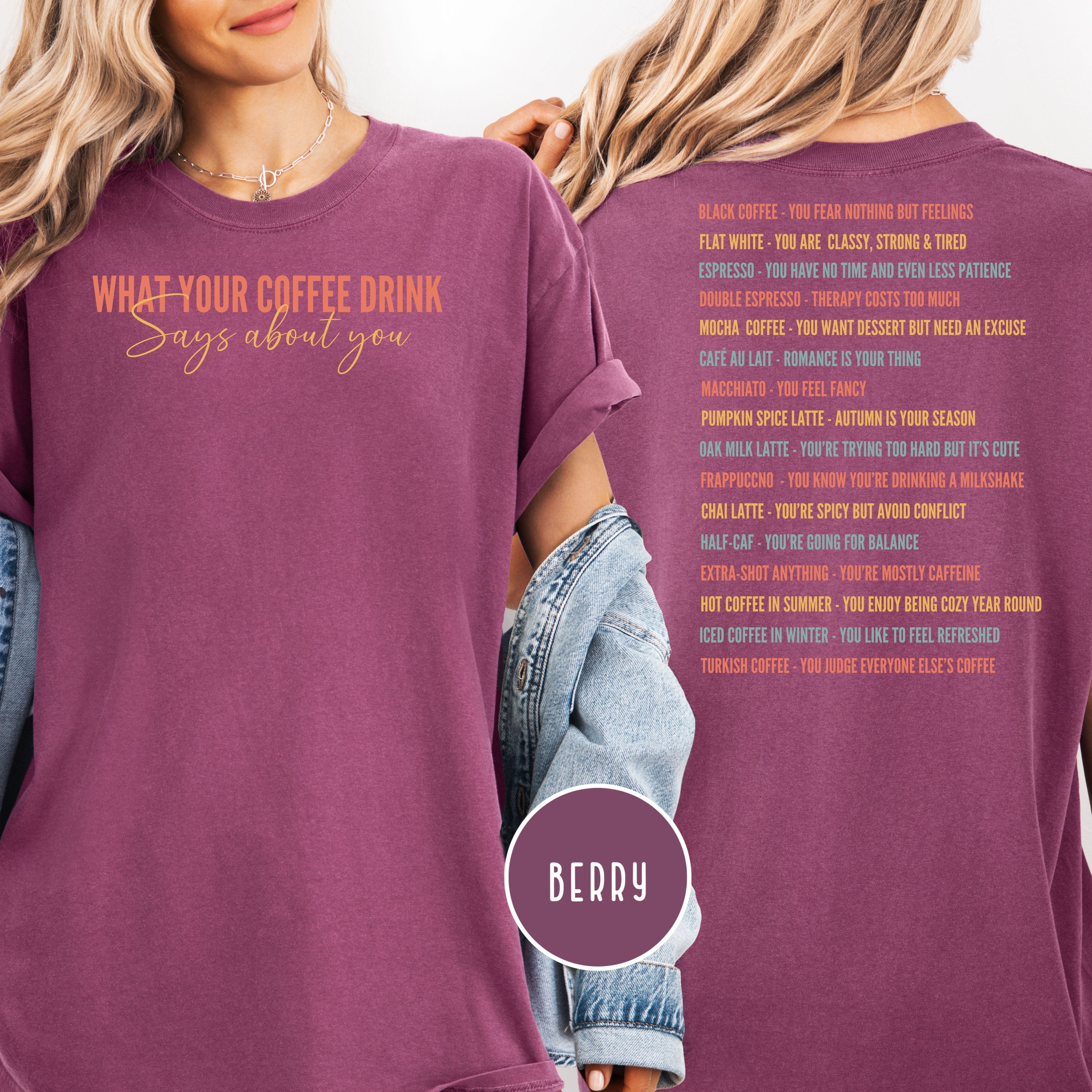 What Your Coffee Drink Says About You Comfort Colors T-Shirt, Coffee Drinks On Back