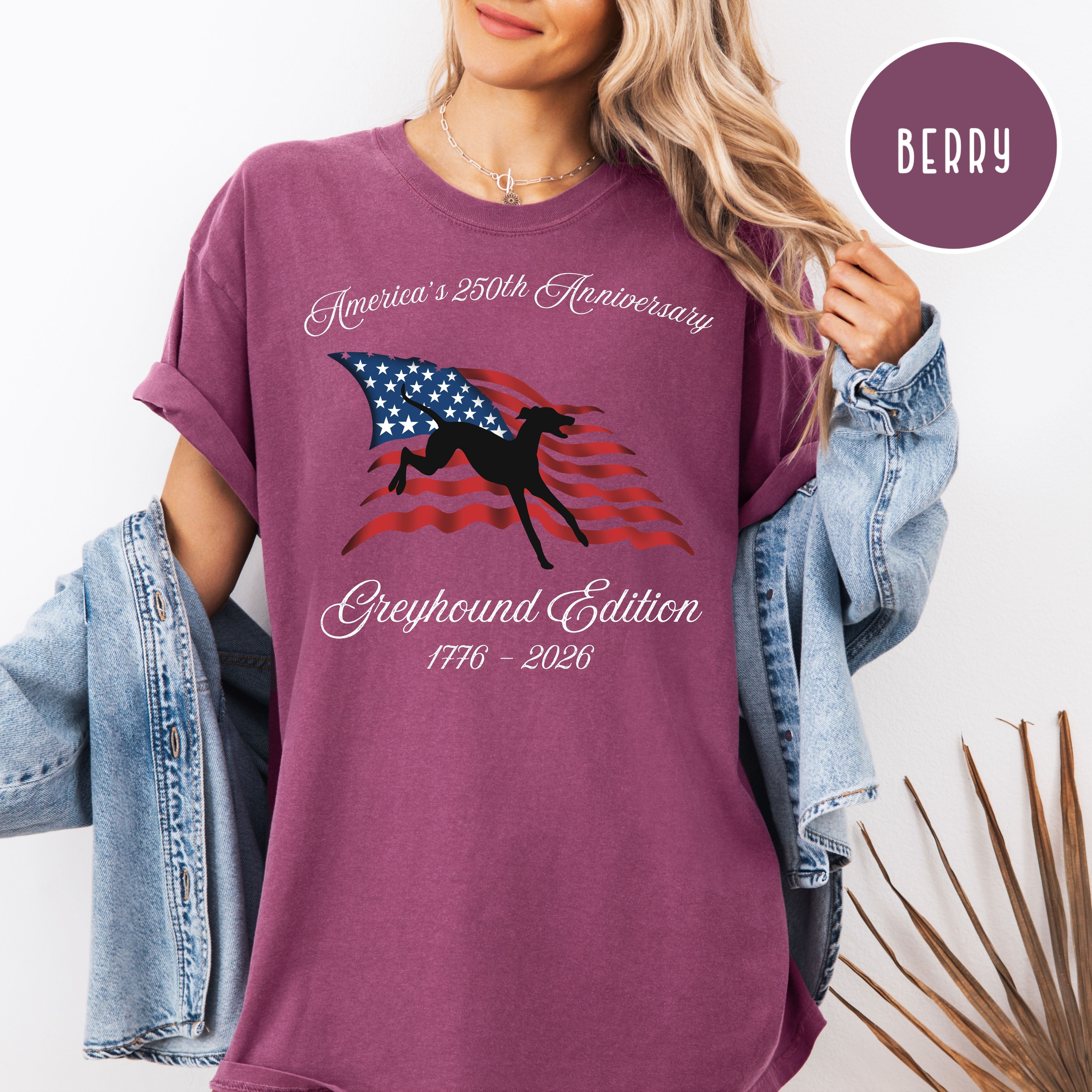America's 250th Anniversary Greyhound Edition Unisex Comfort Colors T-Shirt, Greyhound Lover Shirt, Patriotic America Celebration Shirt