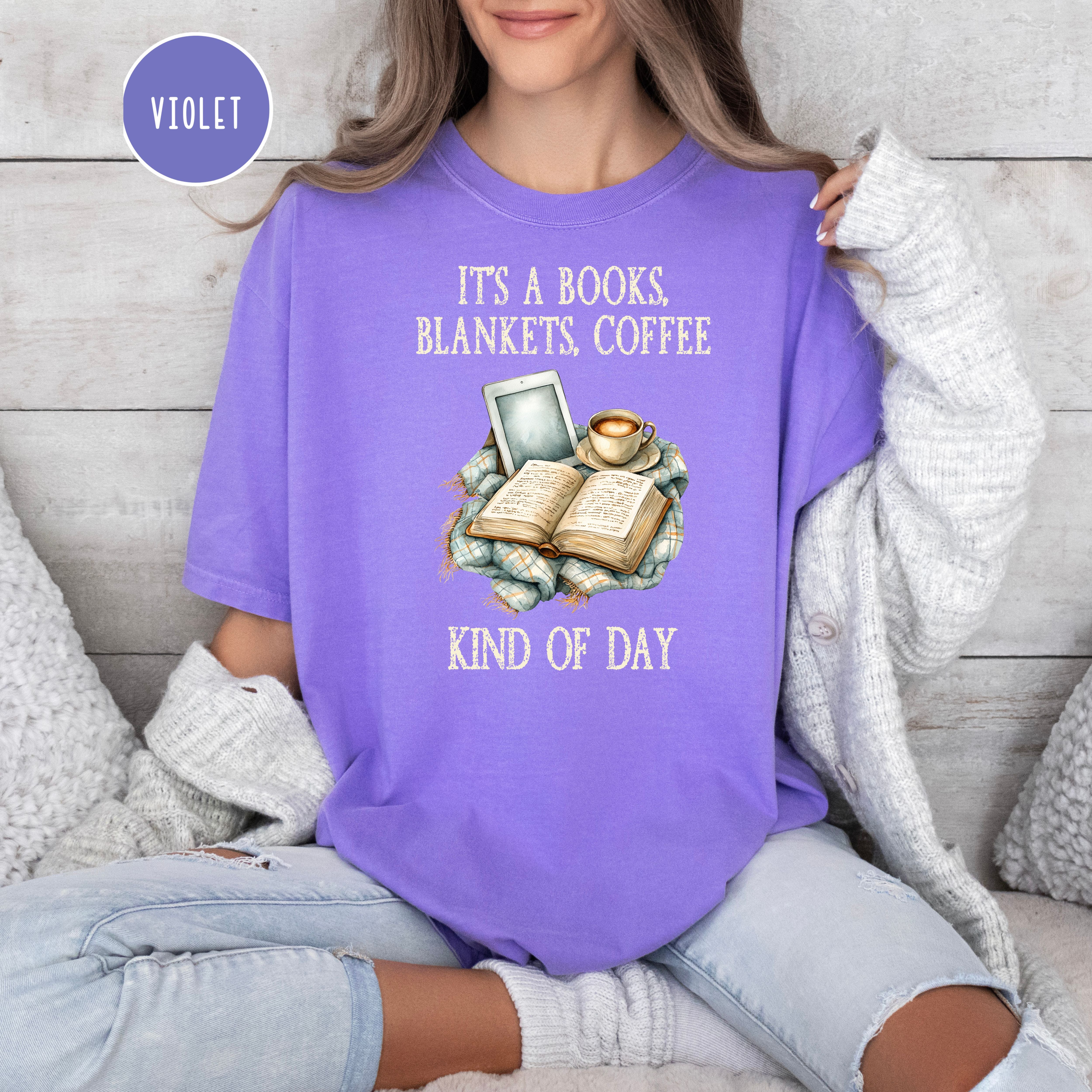 Cozy Coffee Lover Comfort Colors T-Shirt, Rainy Day Shirt, Gift for Book Lovers, Cozy Weather Shirt