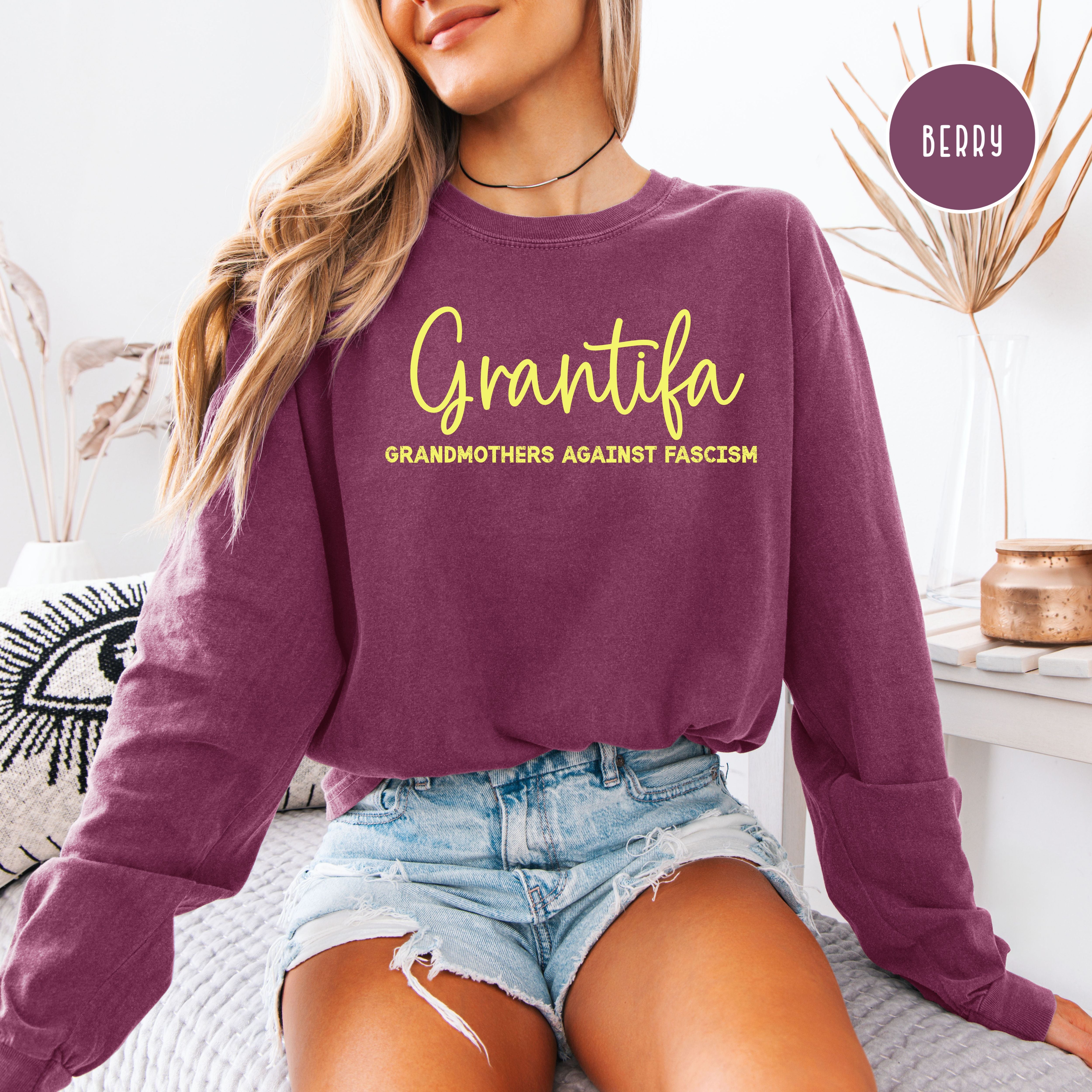 Grantifa Grandmothers Against Fascism Long Sleeve Comfort Colors Tee