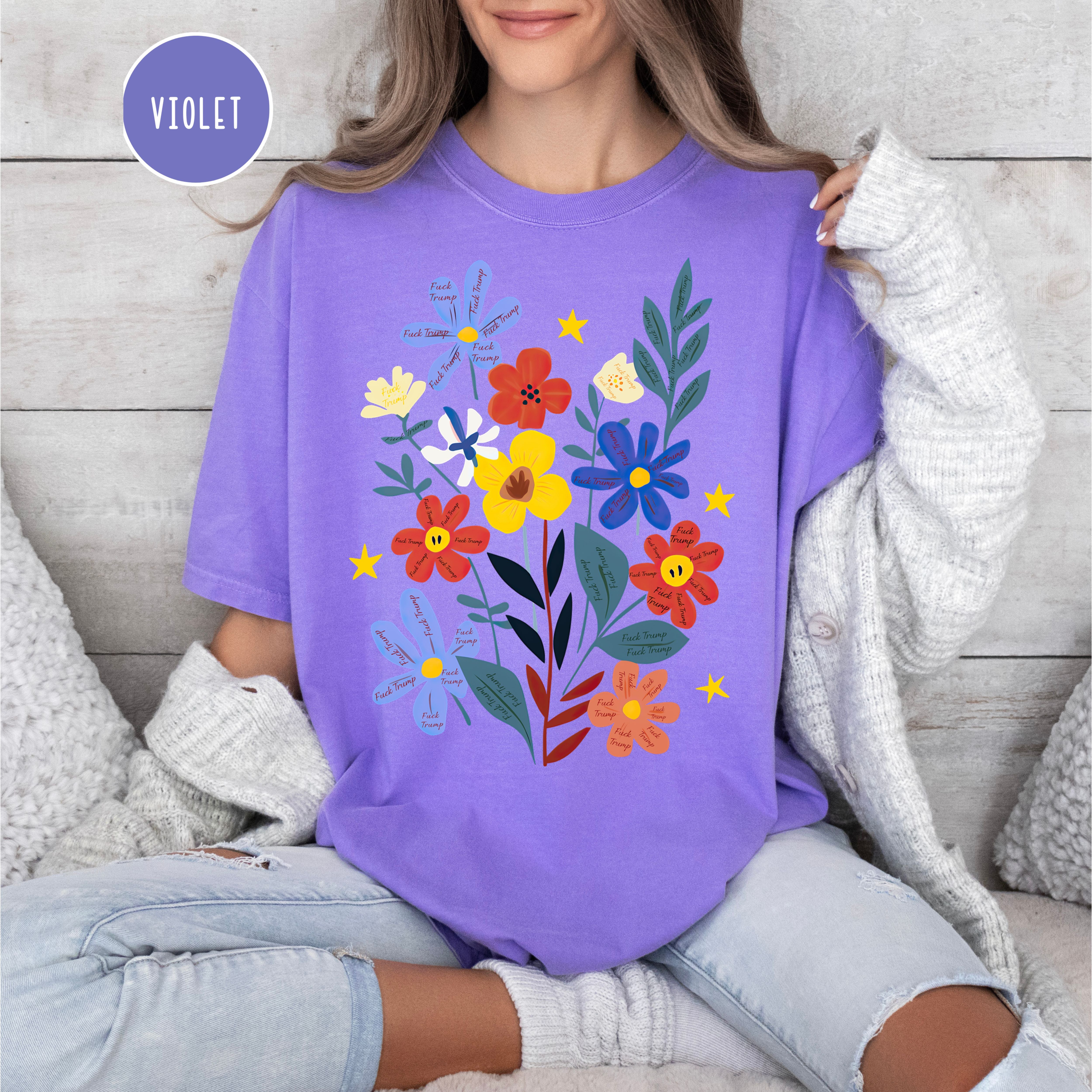 Subtle Fuck Trump Hand Painted Flowers Comfort Colors® Tee
