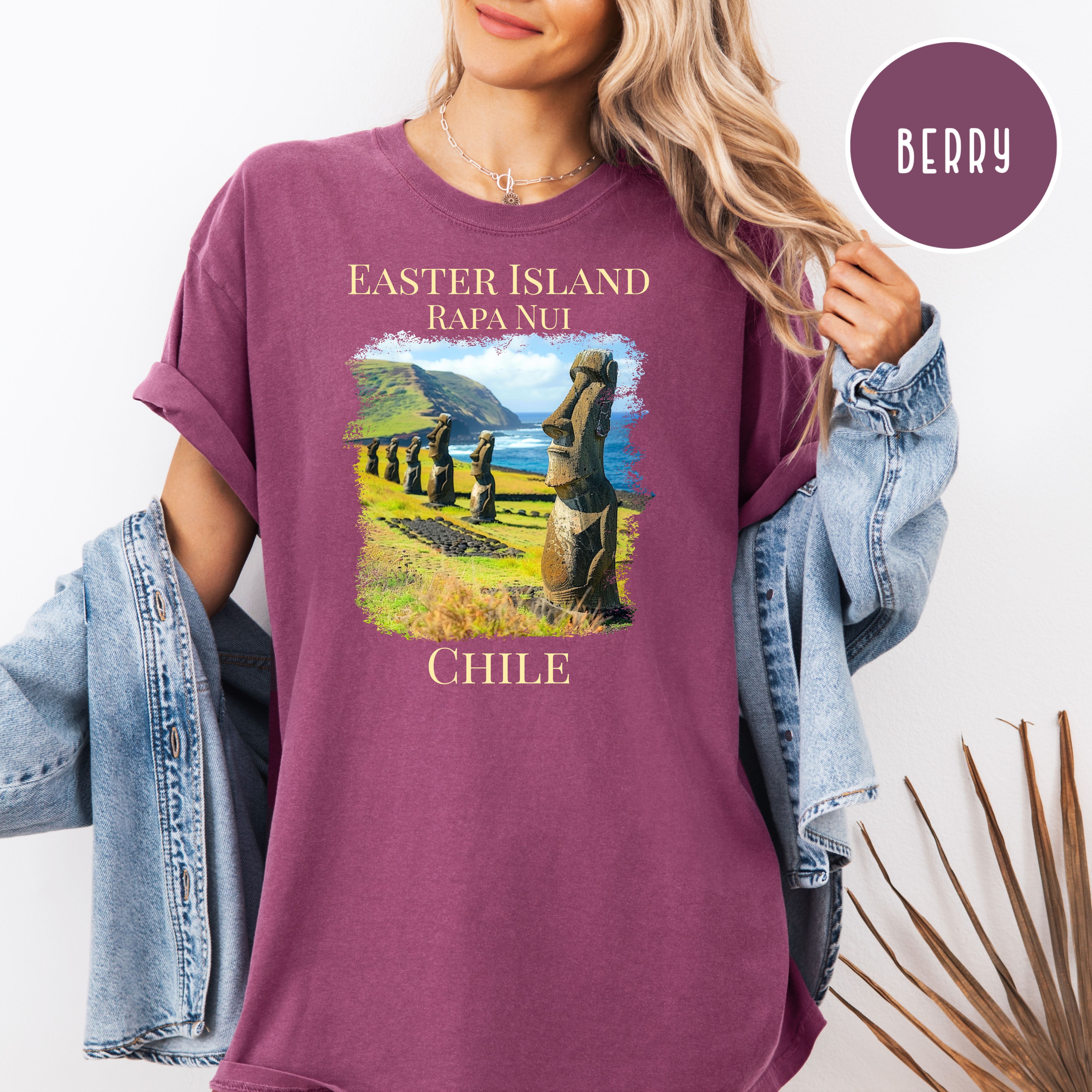 Easter Island Rapa Nui Chile Comfort Colors Tee, Moai Carved Figures