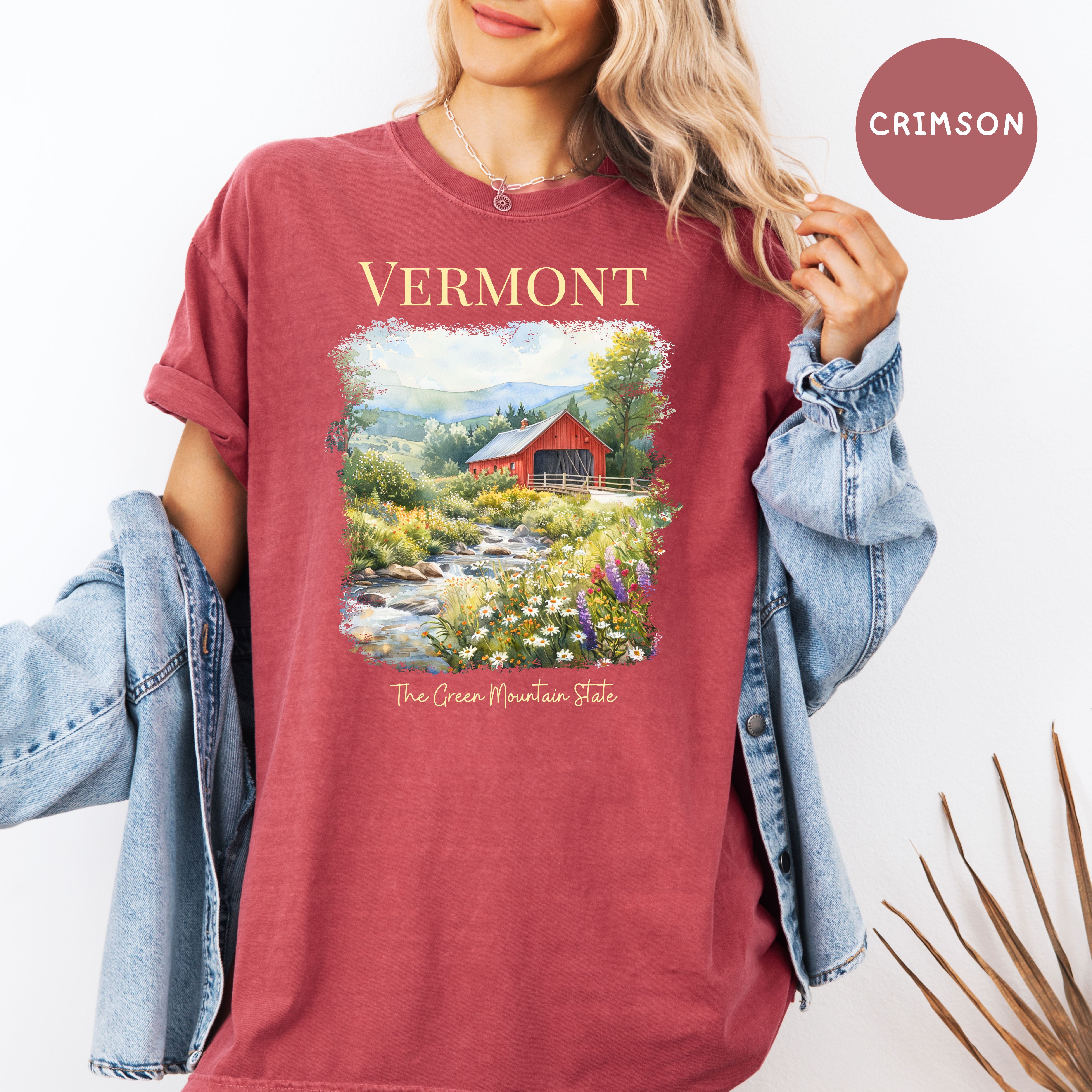 Vermont Covered Bridge Comfort Colors Travel T-Shirt, Vermont Gift Shirt, Vermont Vacation Tee, The Green State Shirt, Vermont Summer Shirt