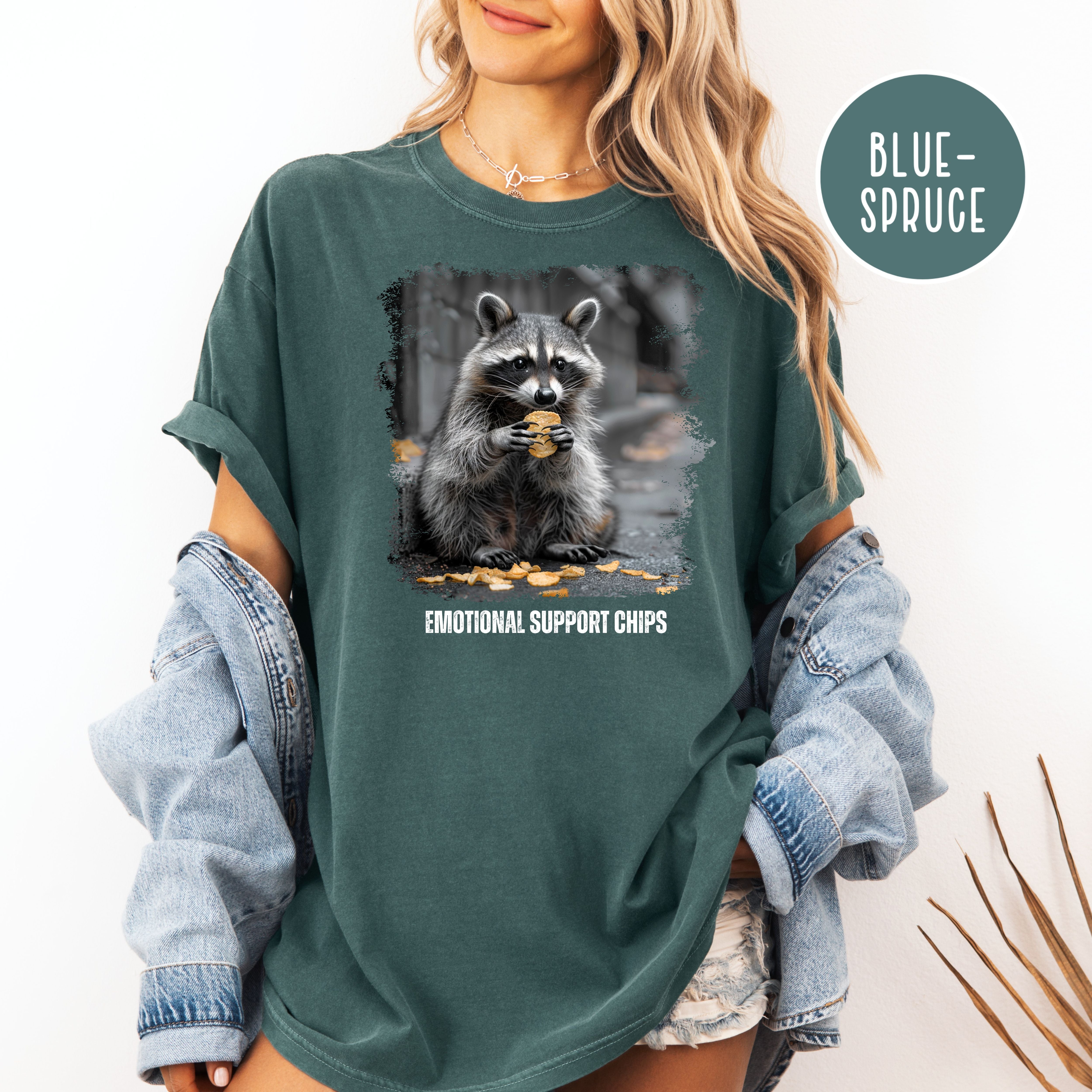 Funny Raccoon Eating Chips Comfort Colors T-Shirt, Funny Animal Meme Tee, Emotional Support Chips Shirt, Funny Gift Shirt