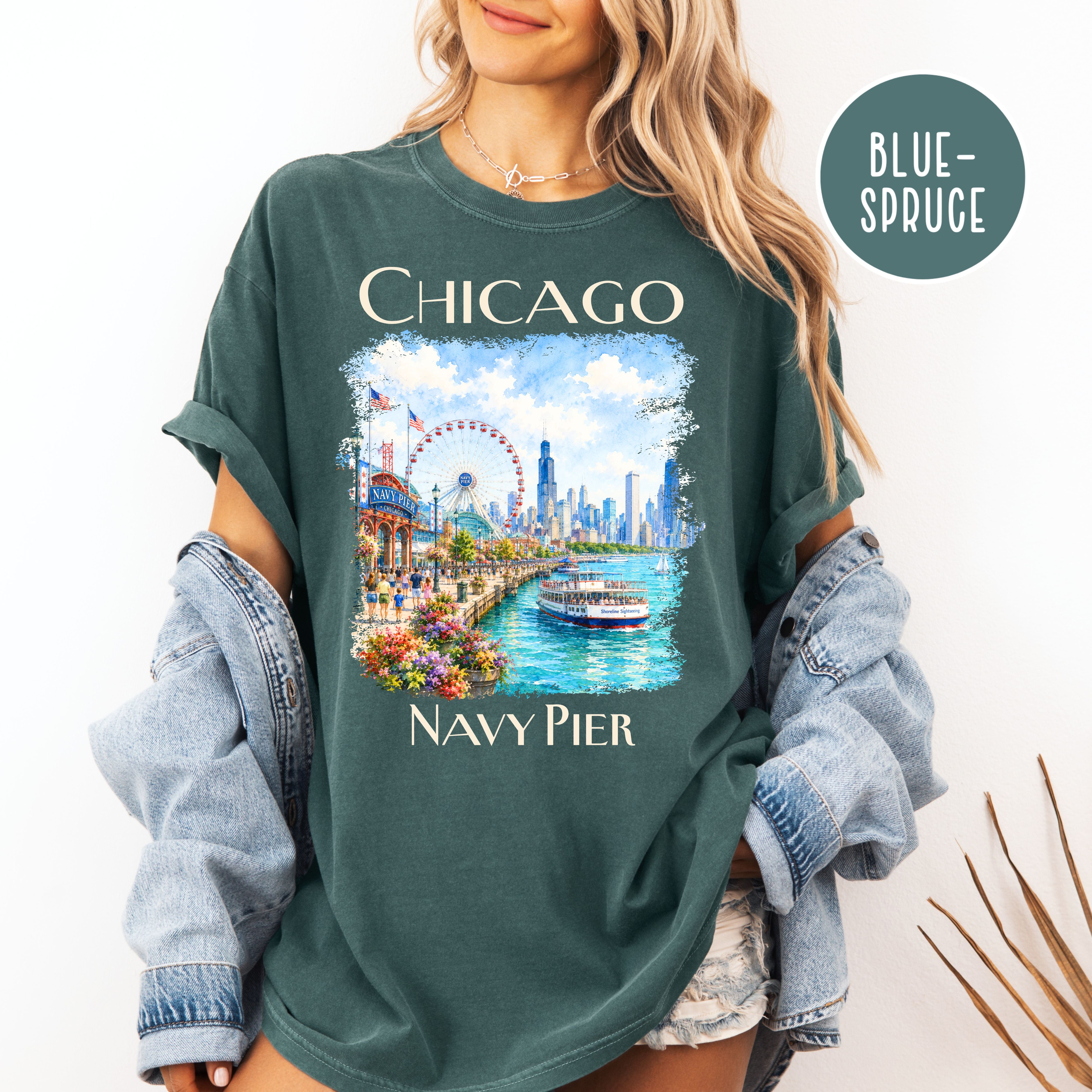 Chicago Navy Pier Unisex Comfort Colors Travel T-Shirt, Chicago Vacation Gift Shirt, Navy Pier Shirt, Traveler Gift, Chicago Lover Gift Tee