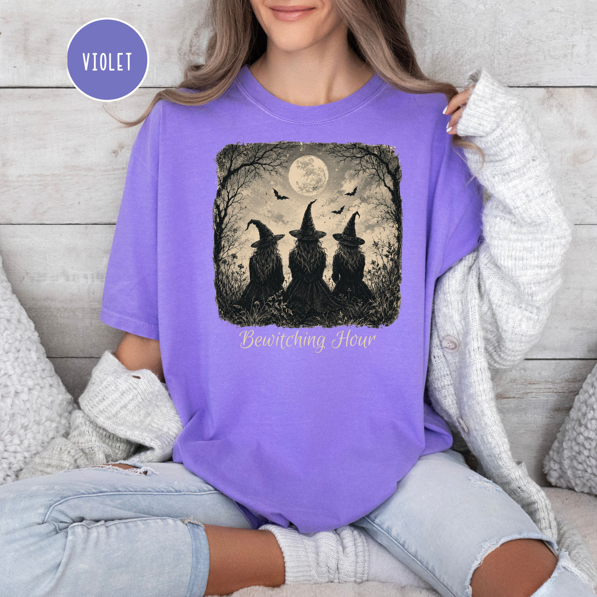 Bewitching Hour Halloween Comfort Colors T-Shirt, Witches in Moonlight Halloween Tee, Halloween Gift, Halloween Party Shirt, Witches Shirt