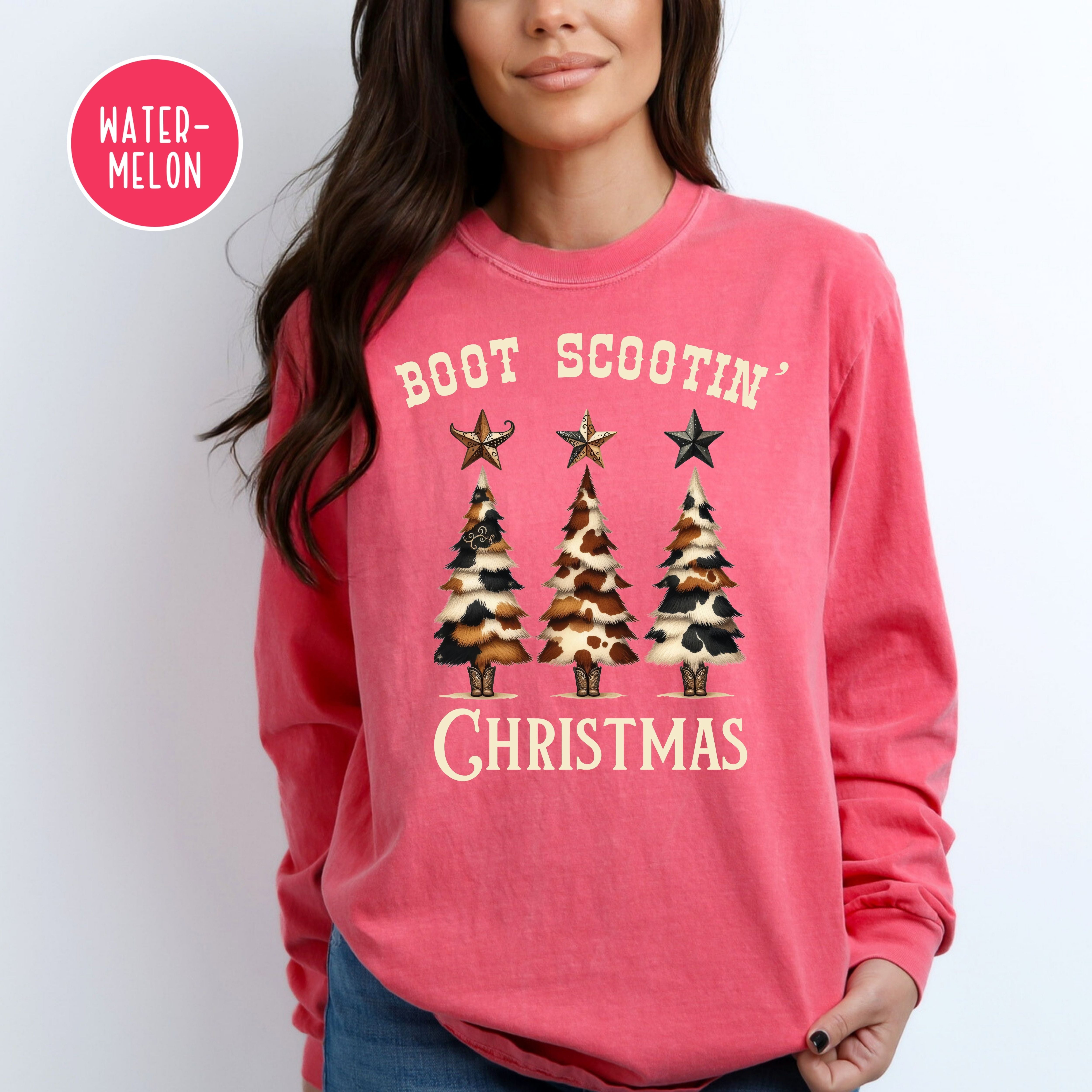 Boot Scootin' Christmas Cowboy Themed Comfort Colors® Long Sleeve Adult Unisex Tee