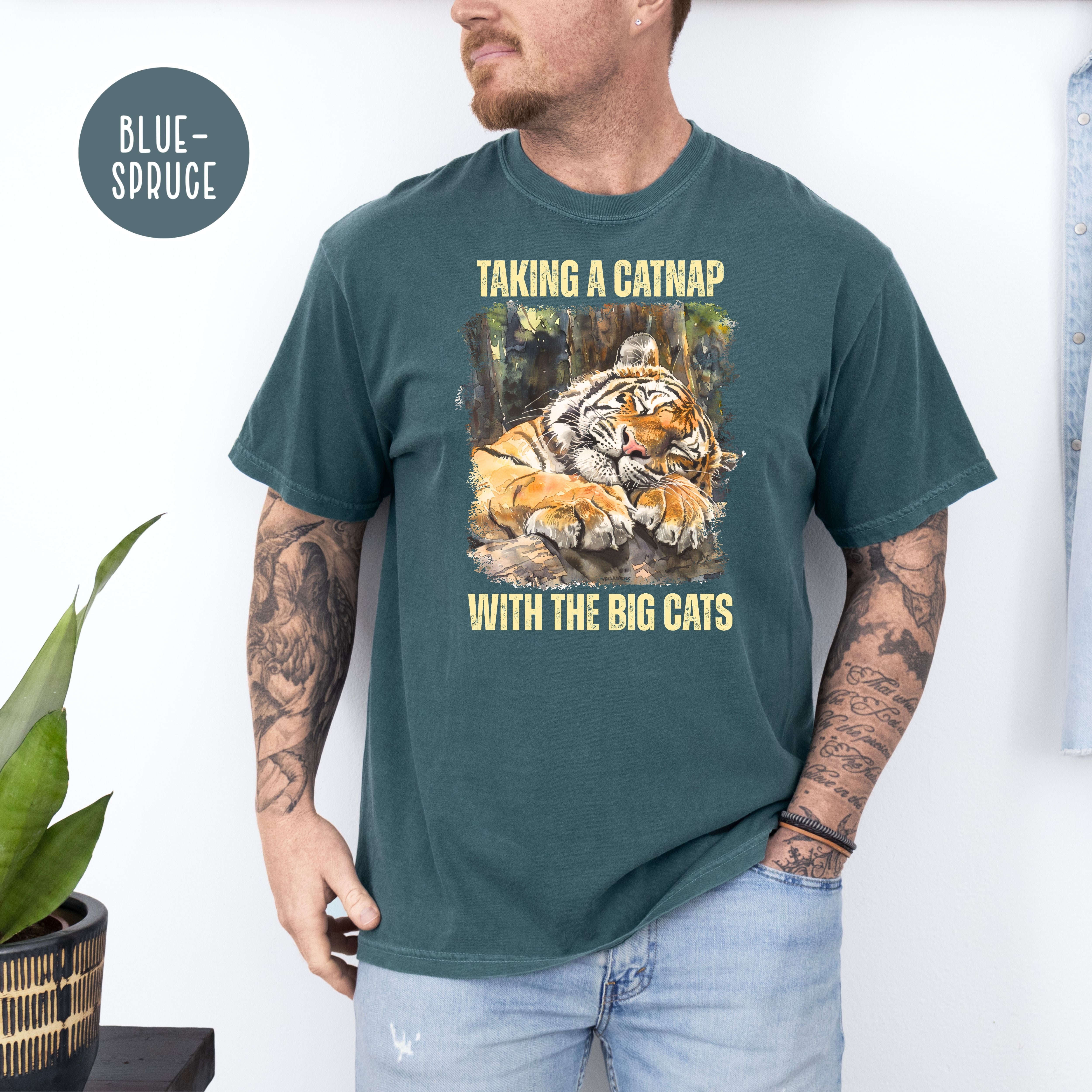 Tiger Lover Unisex Comfort Colors T-Shirt, Funny Tiger At The Zoo Shirt, Tiger Taking a Catnap With The Big Cats