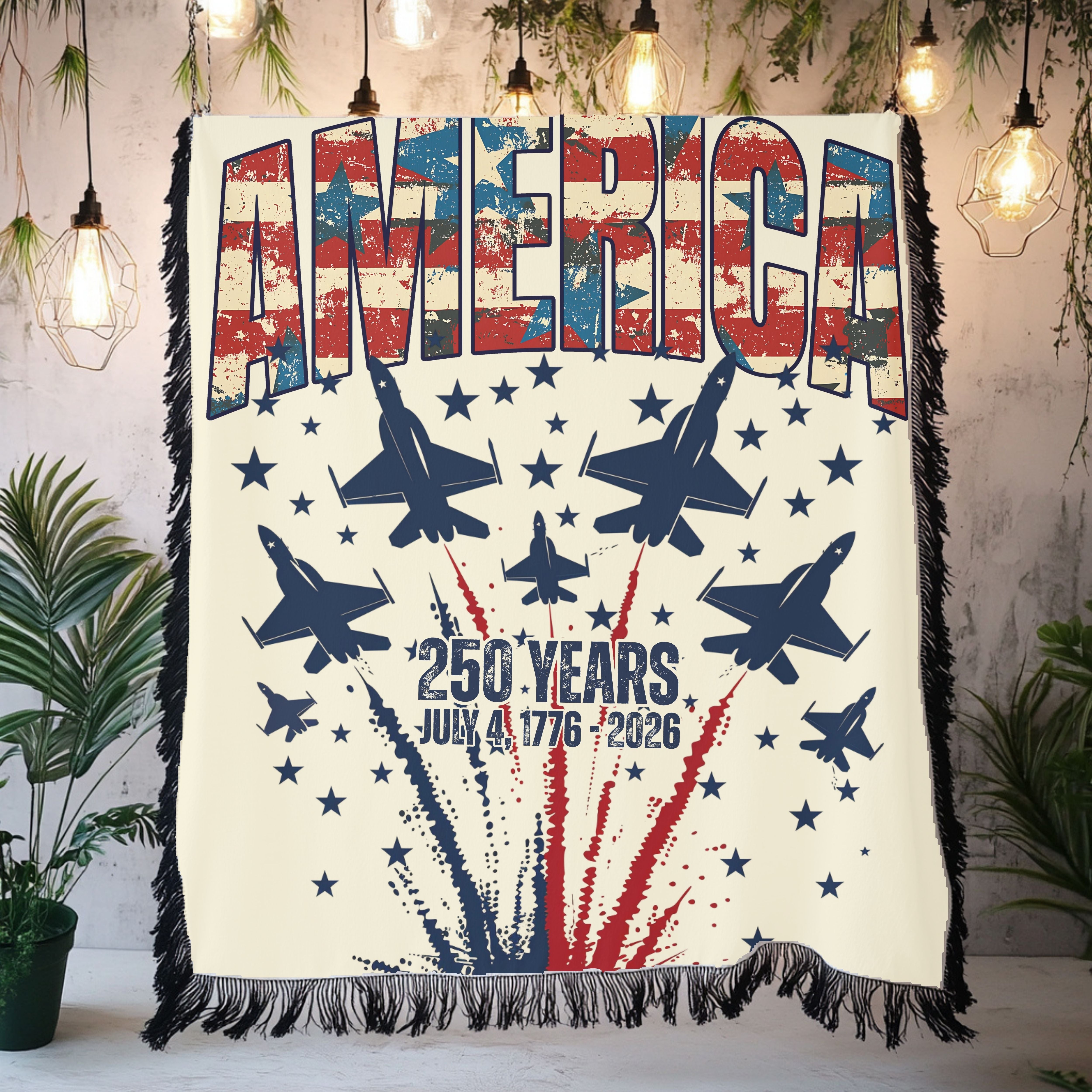 Celebrate America 250th Anniversary Patriotic Woven Throw Blanket Gift