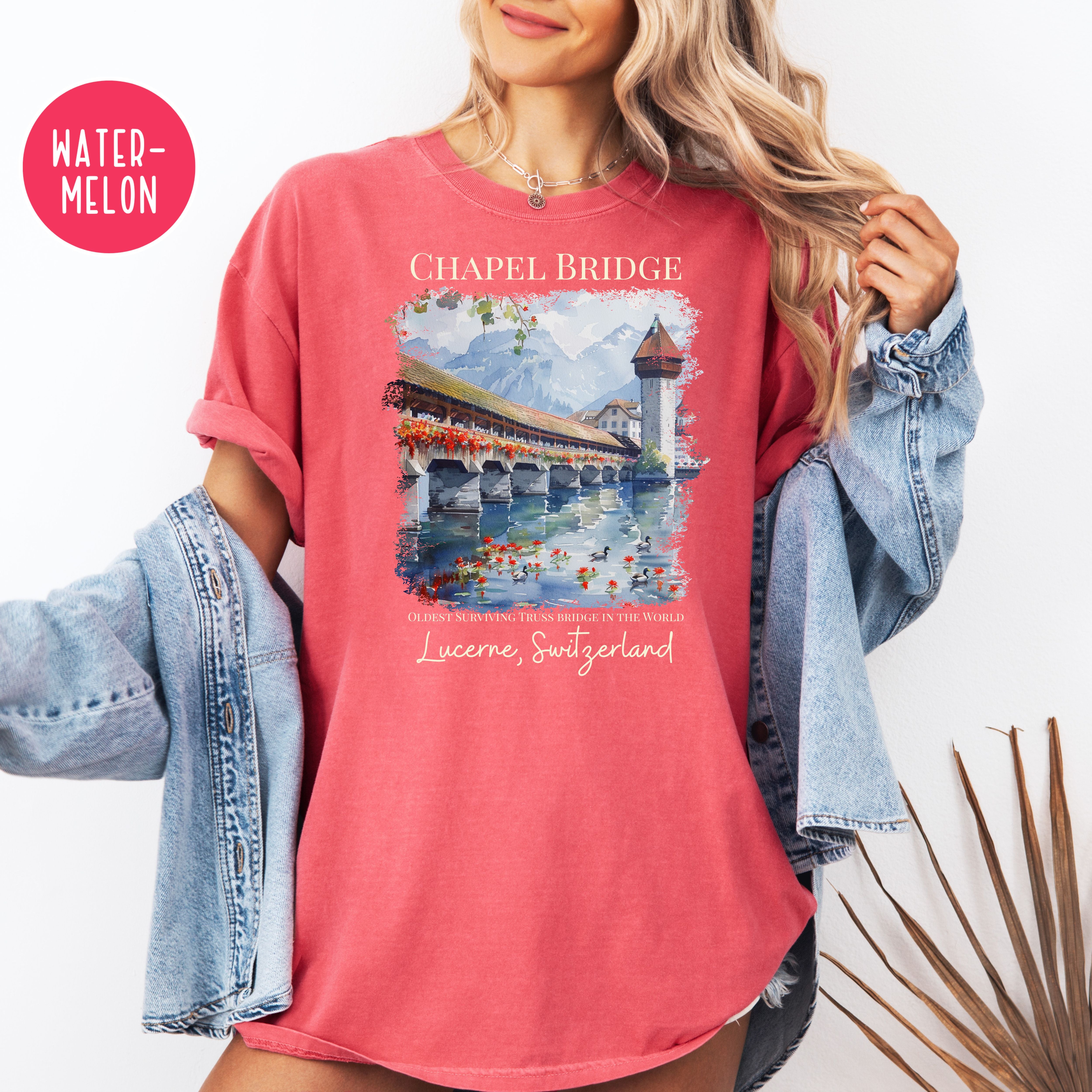 Lucerne Switzerland Chapel Bridge Comfort Colors Vacation Gift Tee