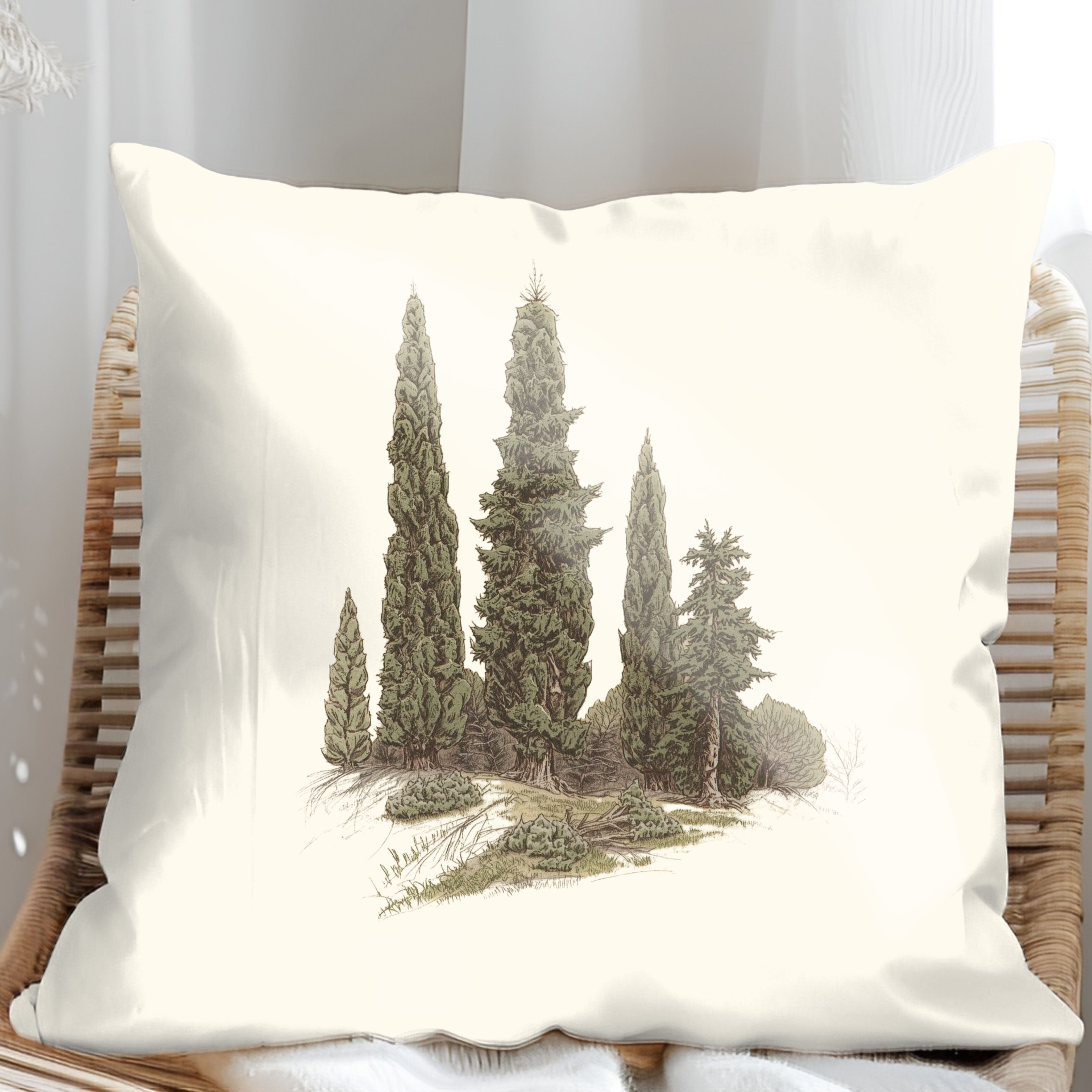 Subtle Soft Cypress Trees Decorative Throw Pillows, Design Front & Back