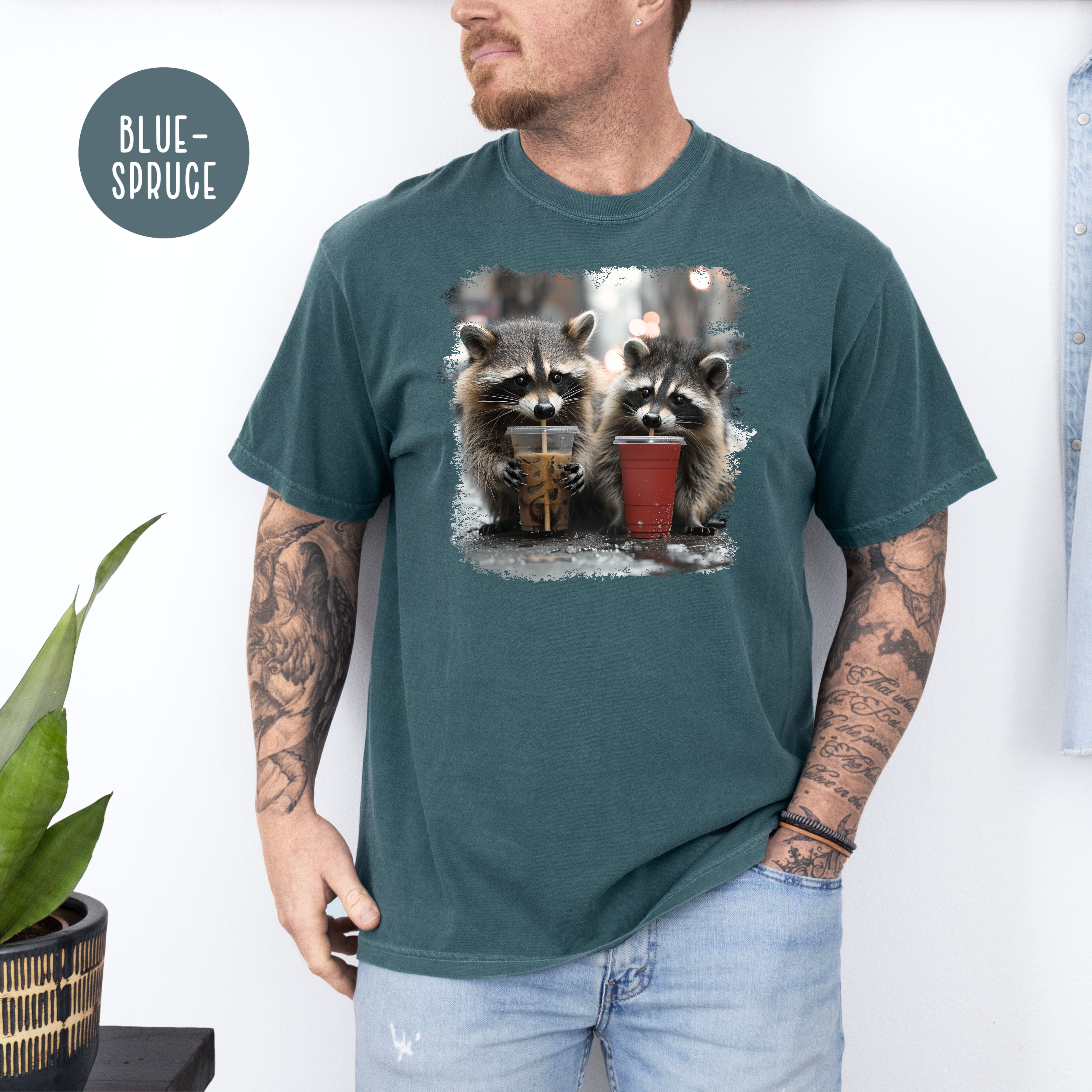Cute Raccoons Iced Coffee in Solo Cup, Raccoon Lover Comfort Colors T-Shirt, Animal Meme Shirt, Funny Raccoon Shirt, Coffee Drinker Shirt