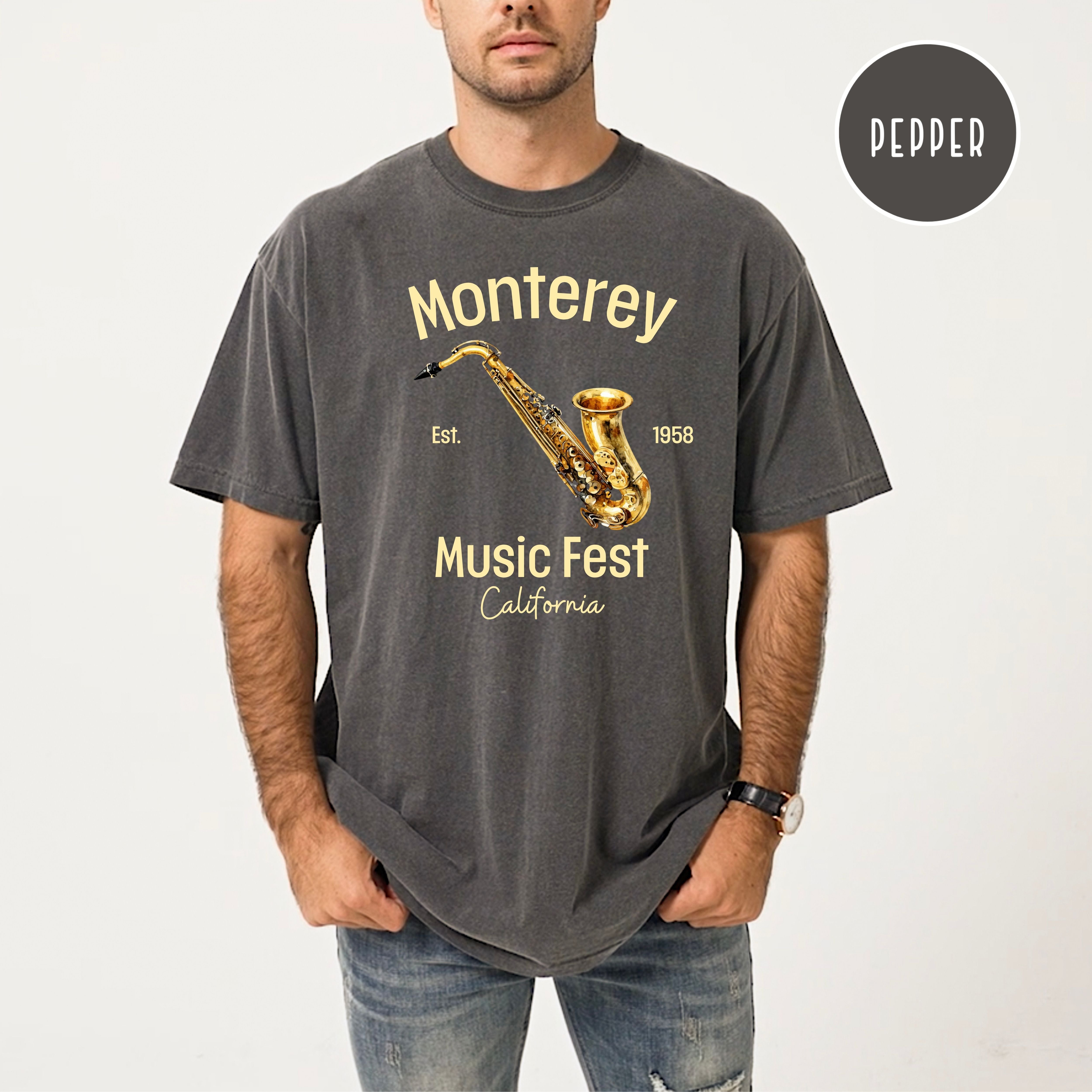Monterey California Music Fest Unisex Comfort Colors T-Shirt, Saxophone Player Shirt, Music Lover Gift, Monterey Vacation Gift Shirt