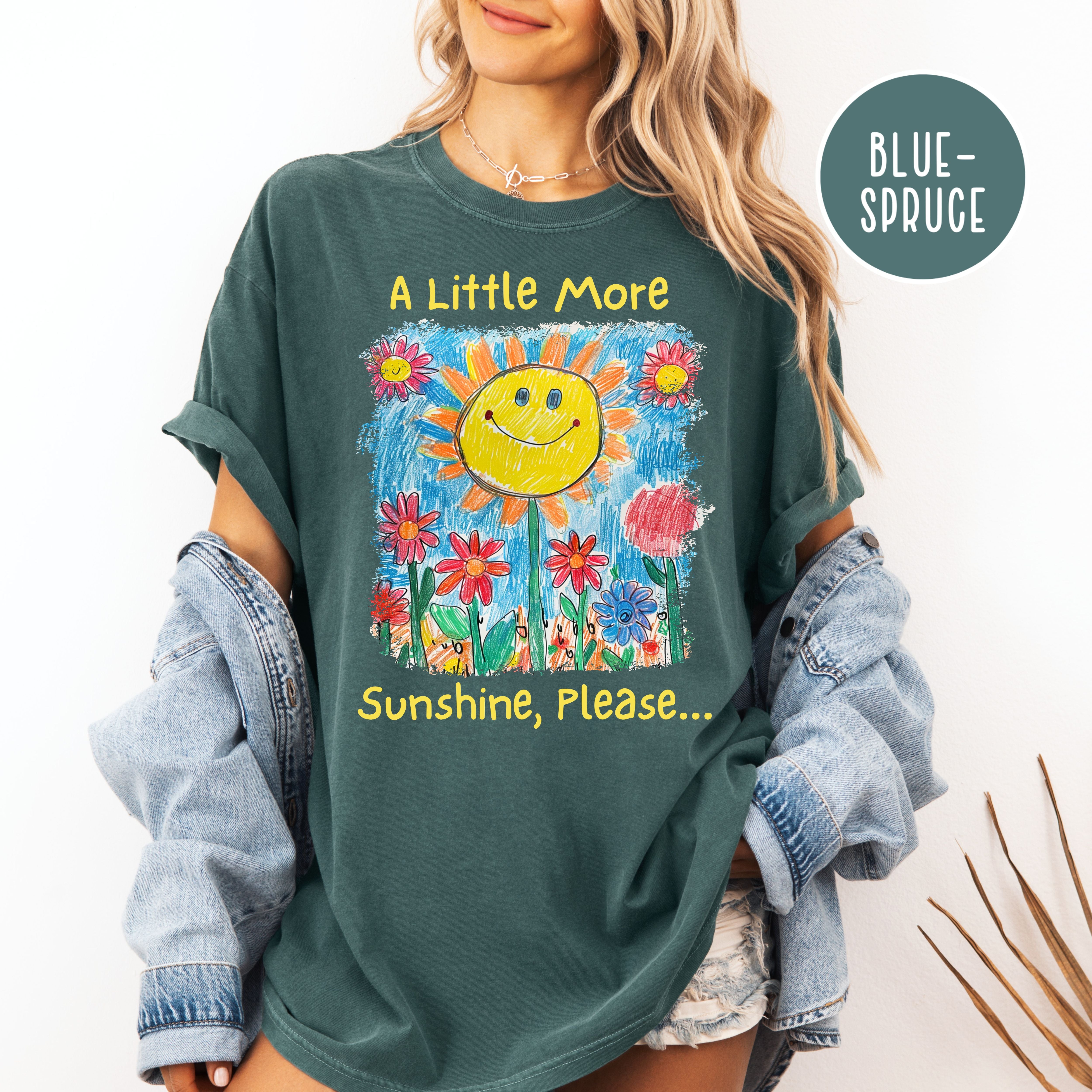A Little More Sunset Please Comfort Colors Happy Tee Shirt, Positivity Shirt, Joyful Gift Shirt, Sunshine and Flowers Drawing Summer Tee