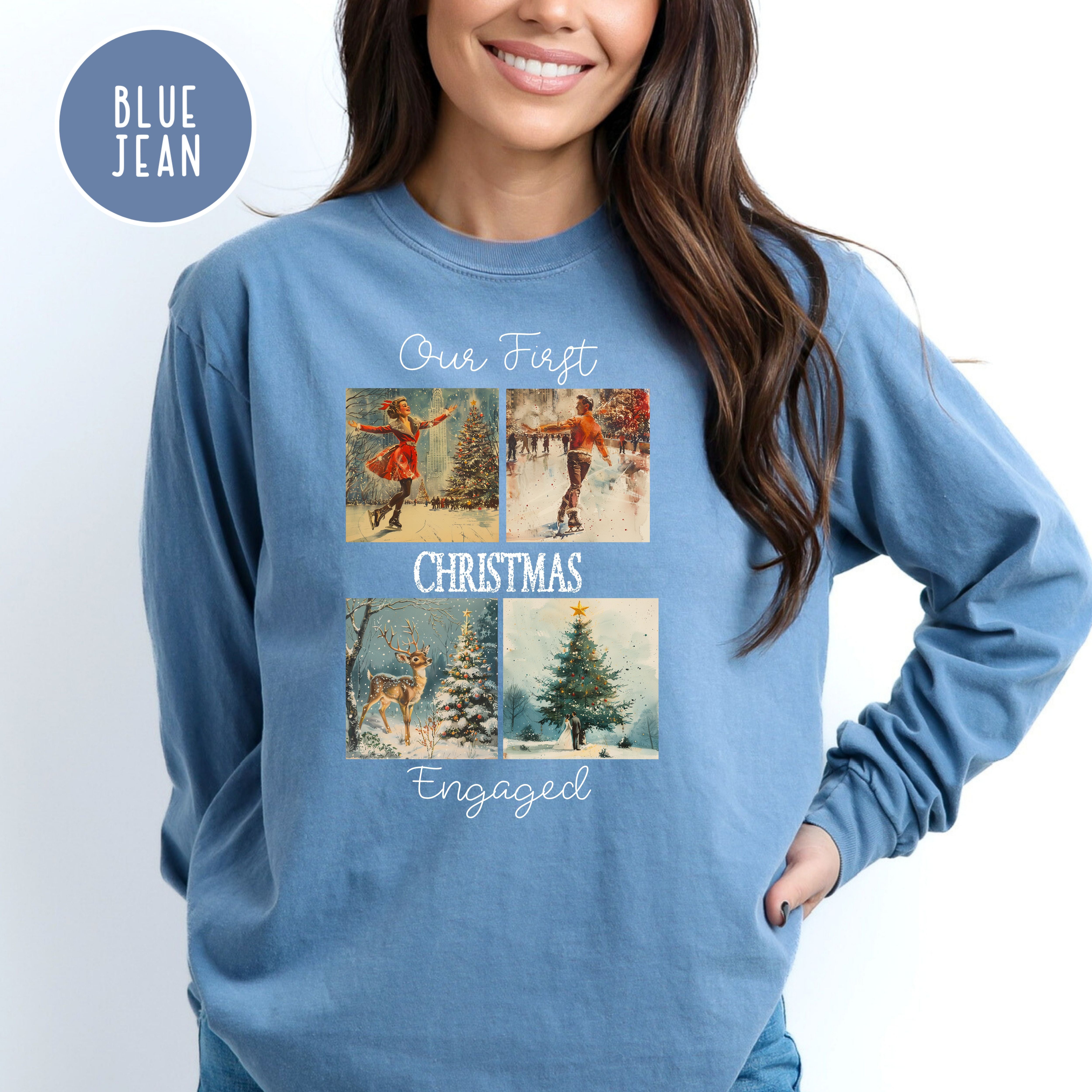Our First Christmas Engaged Comfort Colors® Long Sleeve Unisex Tee